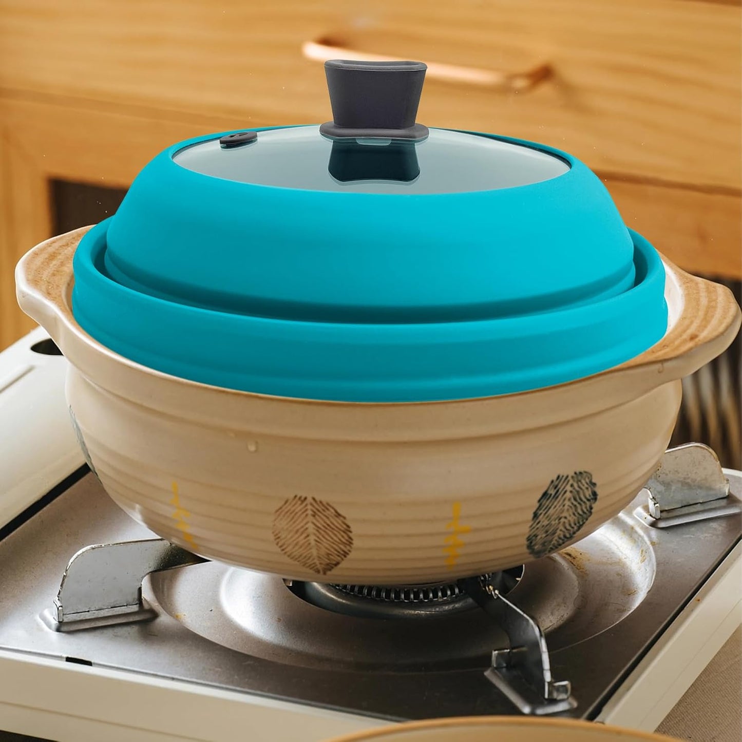 Microwave Splatter Cover for Food Collapsible Glass Microwave Cover Silicone Splatter Guard Dishwasher Safe Splatter Lid for Plates, Bowls, Pots & Stovetop Cooking 11.8" Blue