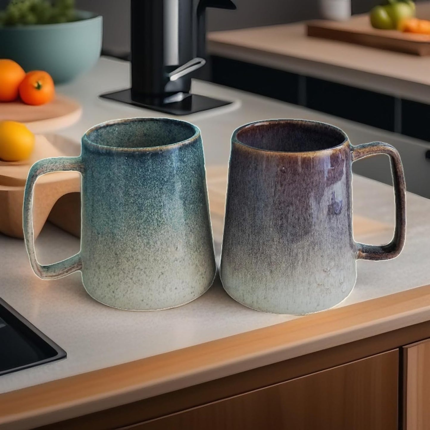 Extra Large Tall Coffee Mugs with Handle - Set of 2, 24 oz Ceramic, Dishwasher & Microwave Safe, Unique Kiln Change Design