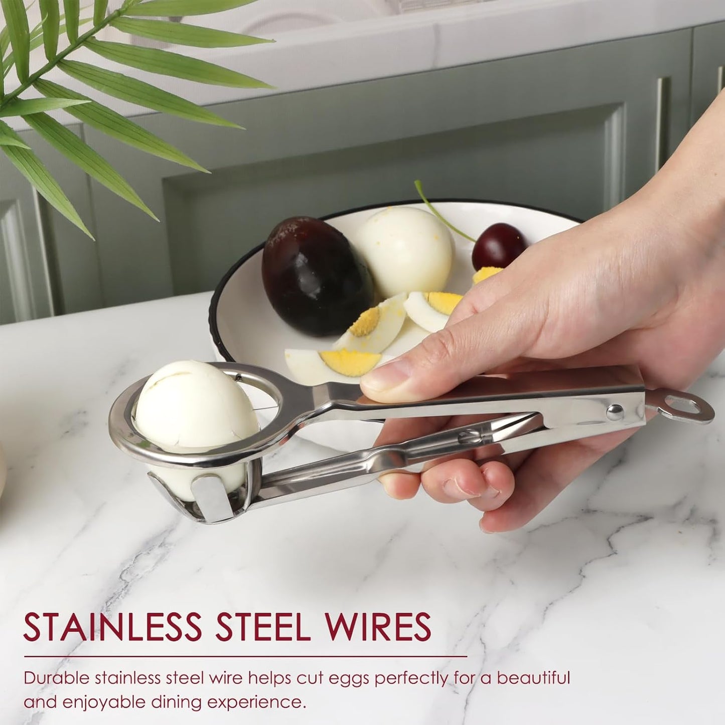 Best Utensils Stainless Steel Egg Slicer Wedger Cutter, Divides Hard Boiled Eggs Into 6 Equal Segments In One Action