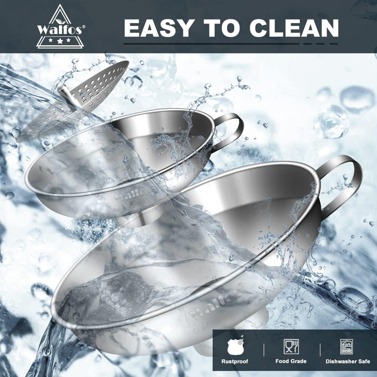 Walfos 5.5 Inch and 4 inch Stainless Steel Wide-Mouth Funnel with Handle for Wide and Regular Mason Jars Canning Jars,Wide Mouth Funnels for Kitchen Use Transferring Liquid and Dry Ingredients!