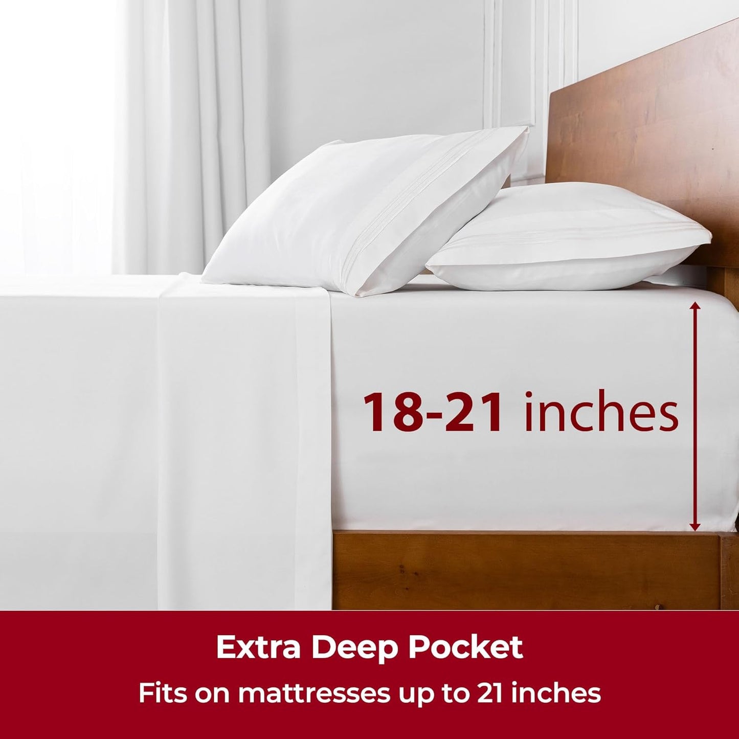 Mellanni Extra Deep Split King Sheets - 5 PC Iconic Collection Bedding - Hotel Luxury, Ultra Soft, Cooling Bed Sheets - Wrinkle, Fade, Stain Resistant (Split King, White)