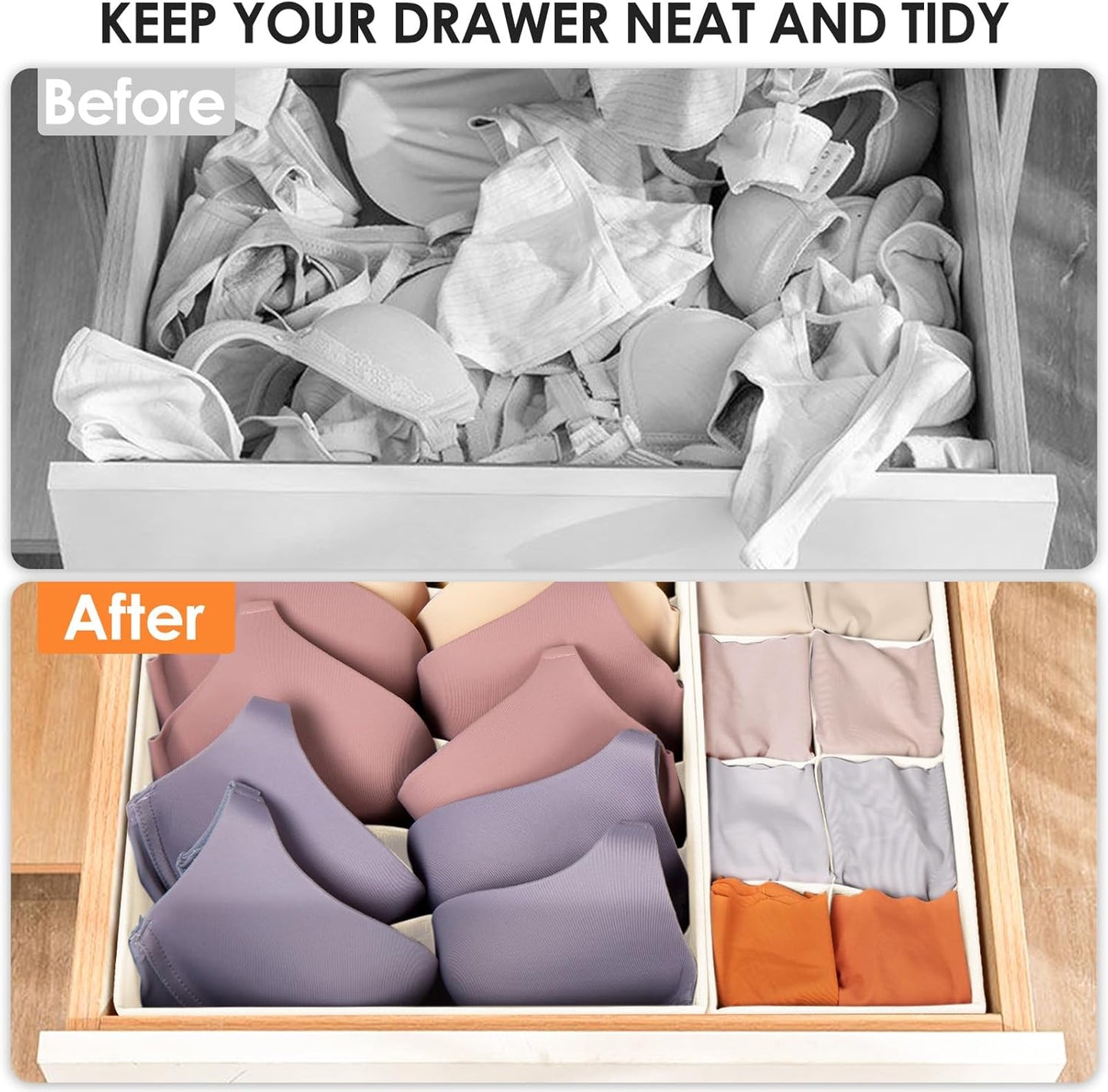Drawer Organizer Clothes, 16 Pack Dresser Organizer Bins for Baby Clothes, Underwear Sock, Fabric Closet Organization and Storage Dividers for Nursery Bedroom (96 Compartments, Beige)
