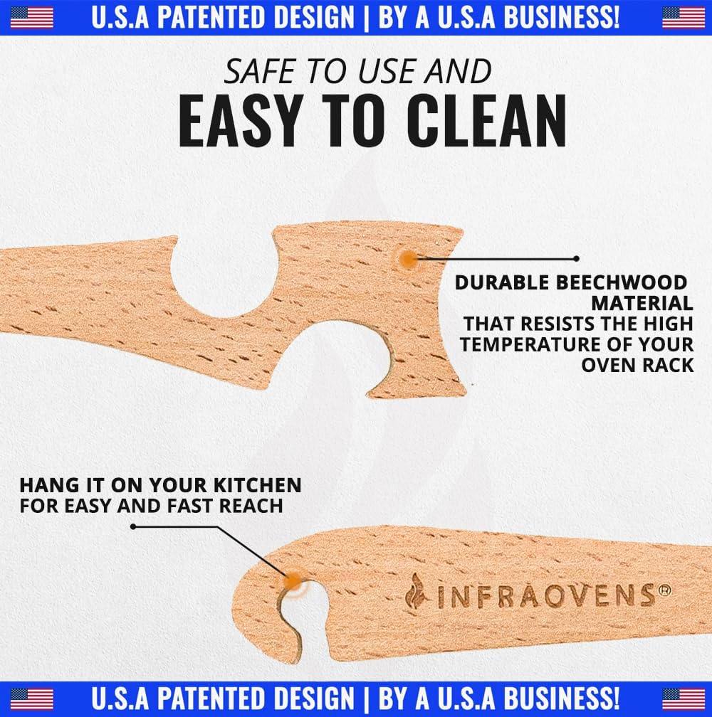 Wooden Oven Rack Puller Stick, Push Pull Tool with Longer Handle Ideal for Kitchen Oven, Convection and Toaster Ovens, Air Fryer and Small Kitchen Appliances by INFRAOVENS