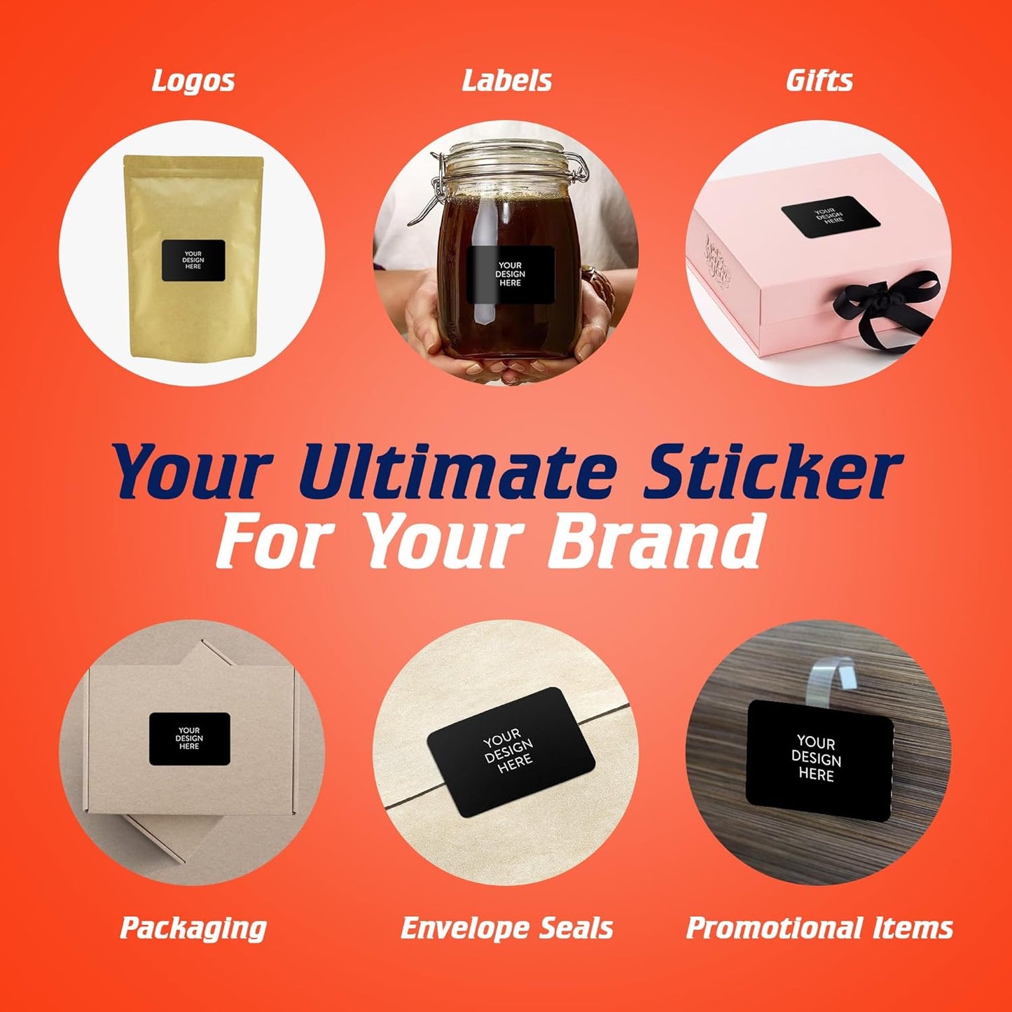 5-1000 Custom Vinyl Stickers - Upload Your own Image, Text, Design, Logo - Personalized Logo Labels for Handmade, Packaging, Bottle, Jars, Candle, Brand Stickers (Black, 3x2)