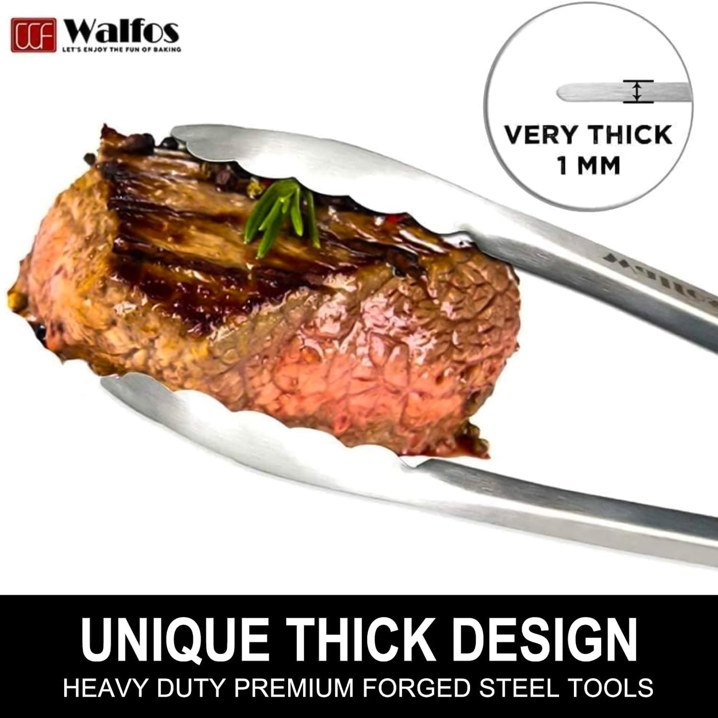 Walfos 17 Inch Extra Long Grill Tongs, Ultimate Stainless Steel BBQ Tongs for Grilling, Cooking, BBQ/Barbecue, Buffet and Turning Food