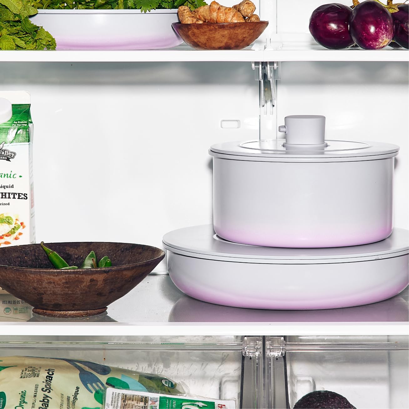 BytheTable Ombré Ceramic Titanium Non-Toxic, Nonstick Cookware Set 8-Piece Modular System with Removable Handle and Magnetic Lid, Magnetic Spatula, Eco-Friendly, Oven & Dishwasher Safe (Lavender)