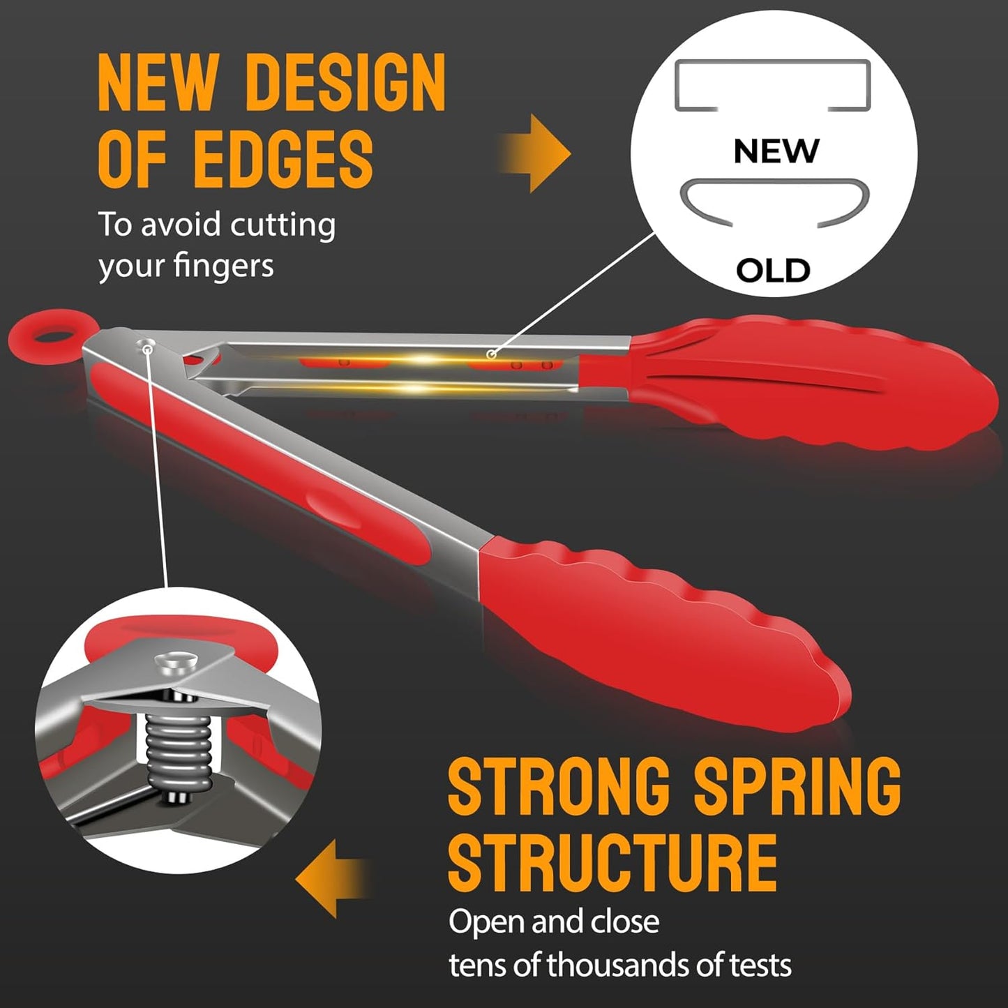 Hotec Silicone Kitchen Tongs for Cooking 9-Inch Serving Tongs with Silicone Tips, Set of 3 (Red Blue Green)