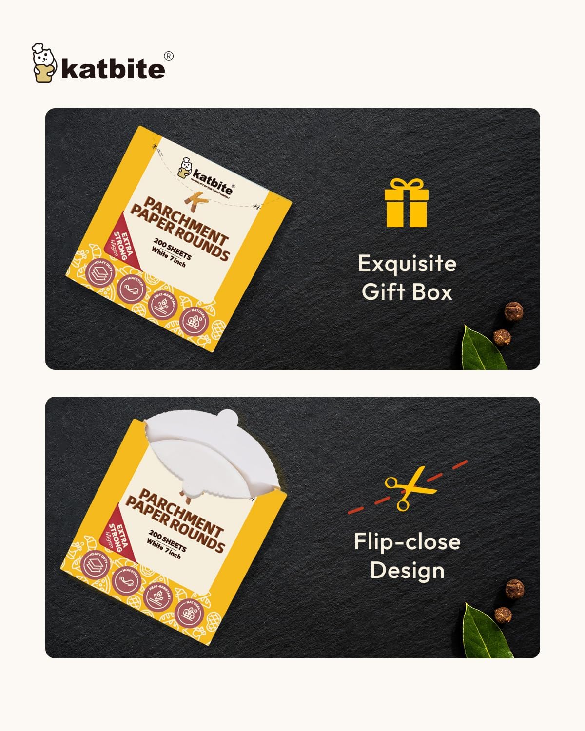 Katbite 7 Inch Round Parchment Paper, 200Pcs Parchment Rounds, Heavy Duty & Non-stick for Cake Baking, Air Fryer Liners, Patty Paper