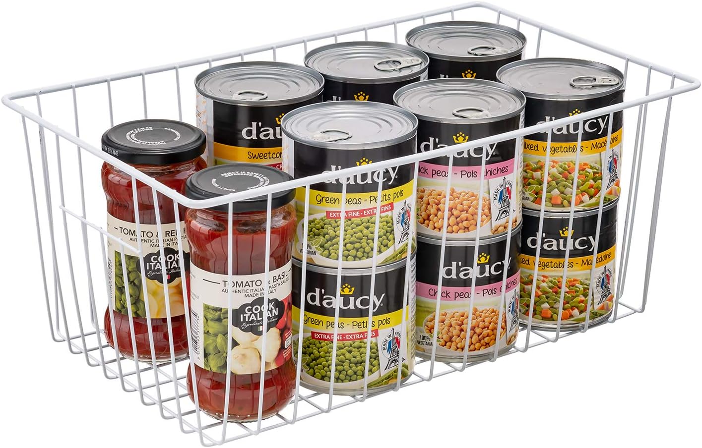 16Lx12Wx6H inch Wider Freezer Organizer Baskets Container, Refrigerator Metal Wire Storage Bins with Handles for Kitchen, Pantry, Cabinet, Closets - Pearl White(4 Packs