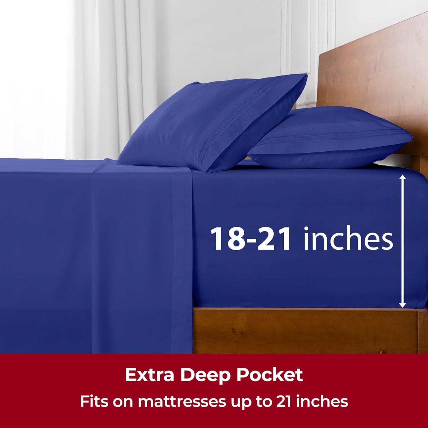 Mellanni Extra Deep Split King Sheets - 5 PC Iconic Collection Bedding - Hotel Luxury, Ultra Soft, Cooling Bed Sheets - Wrinkle, Fade, Stain Resistant (Split King, Royal Blue)