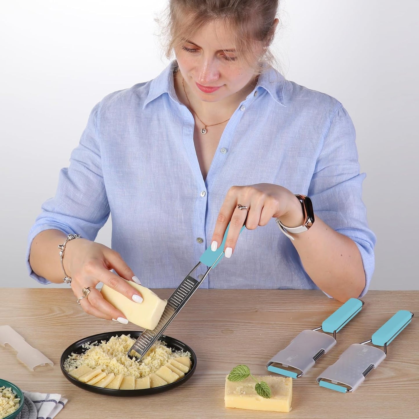 Cambom Lemon Zester Grater Three-piece Suit - Heavy Duty Kitchen Tool for Parmesan Cheese, Ginger, Garlic, Nutmeg, Chocolate, Vegetables,Fruits,Stainless Steel Grater Dishwasher Safe Blue