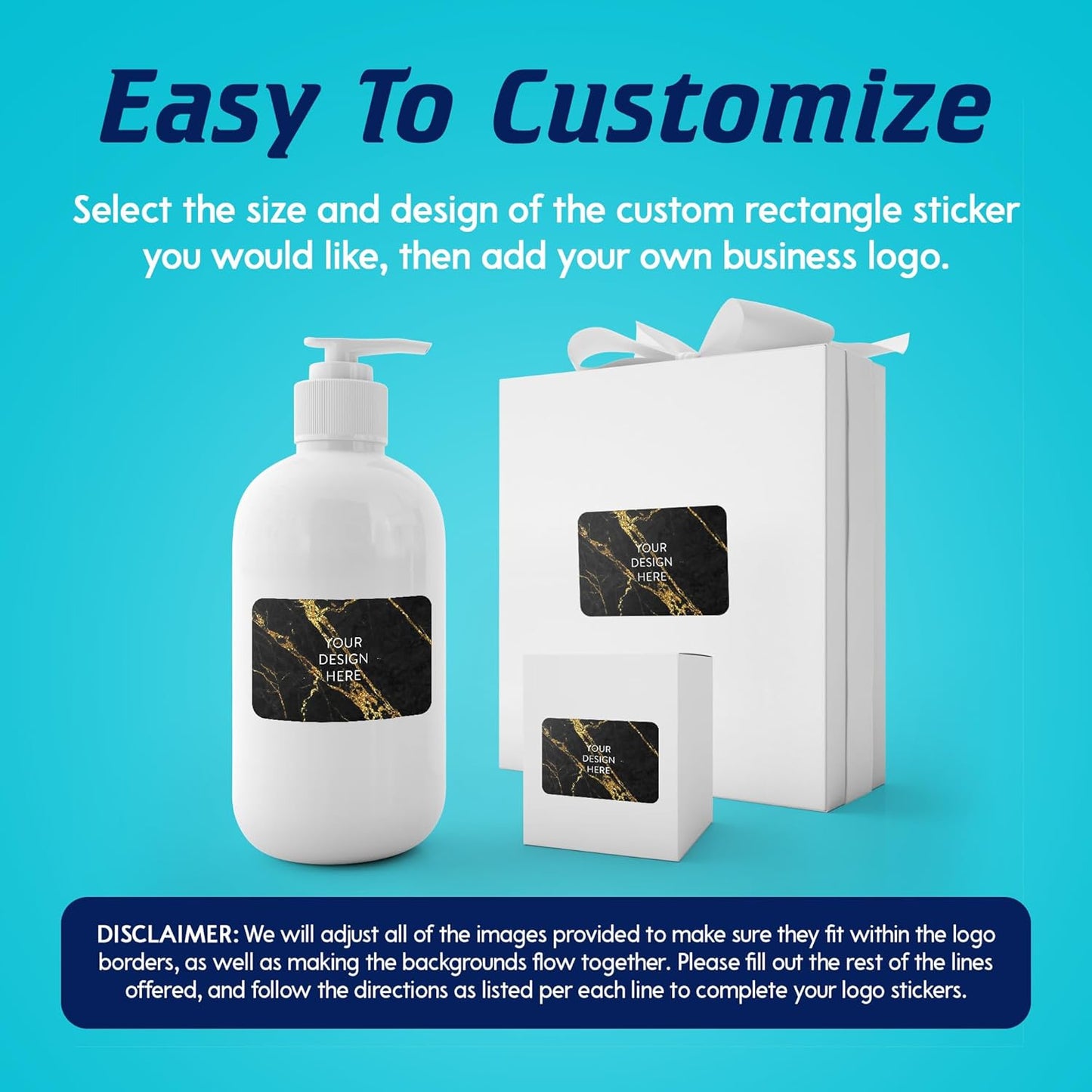 100 Custom Vinyl Stickers - Upload Your own Image, Text, Design, Logo - Personalized Logo Labels for Handmade, Packaging, Bottle, Jars, Candle, Brand Stickers (Black Gold Marble, 6x4)