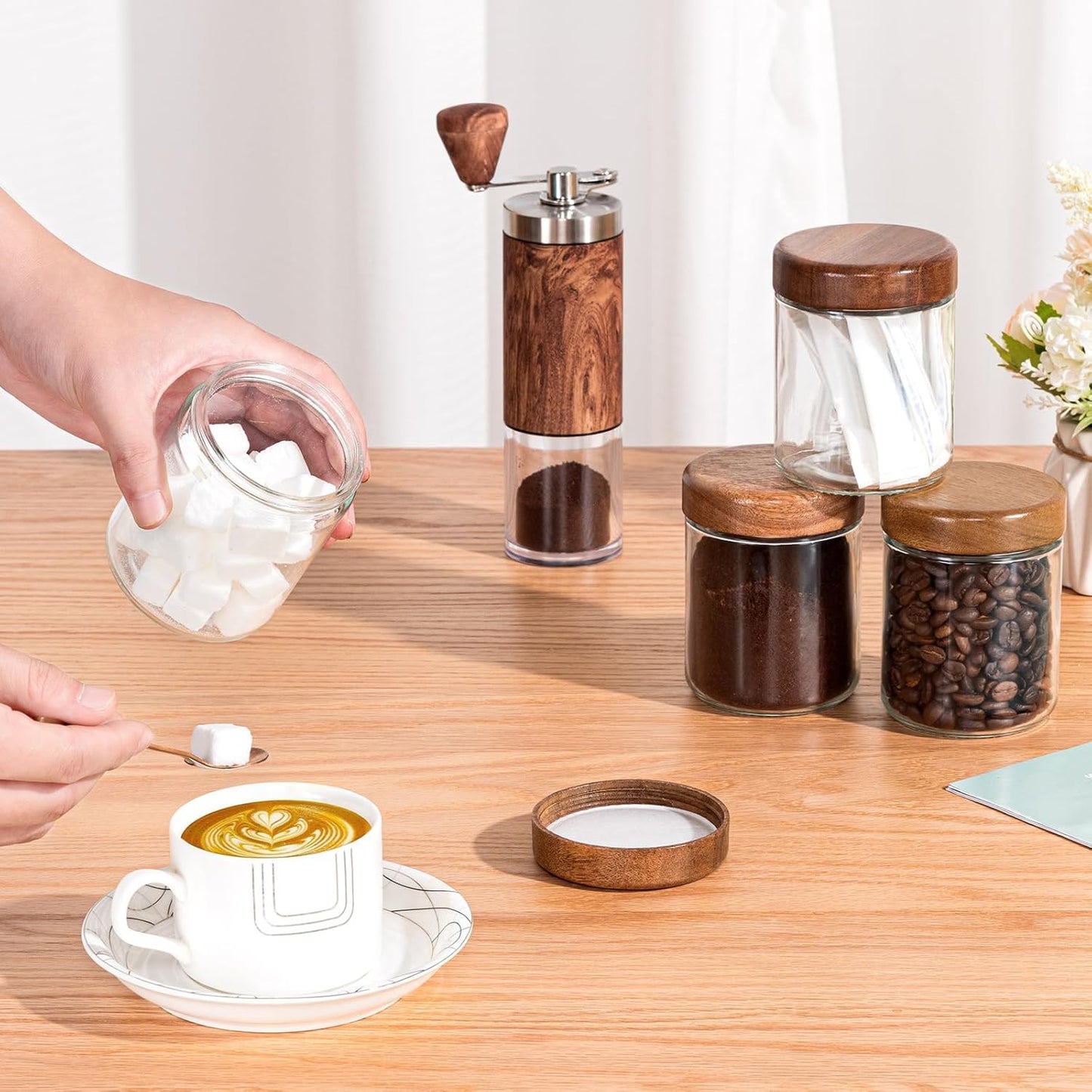 Yangbaga 12Pcs Glass Spice Jars with Labels-8oz Acacia Wood Lid Square Spice Containers,Seasoning Jars for Rack Cabinet Drawer,KitchenPantry Daily Use