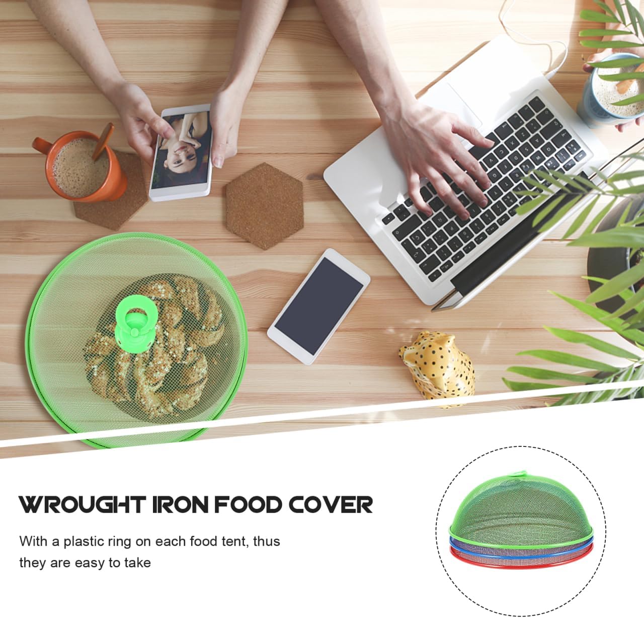 3Pcs Metal Mesh Screen Food Cover Tent Umbrella 11 inch Outdoor Picnic Food Covers Mesh Round Food Tent, Reusable Food Cover Net Keep Out, 28cm (Green Blue Red)