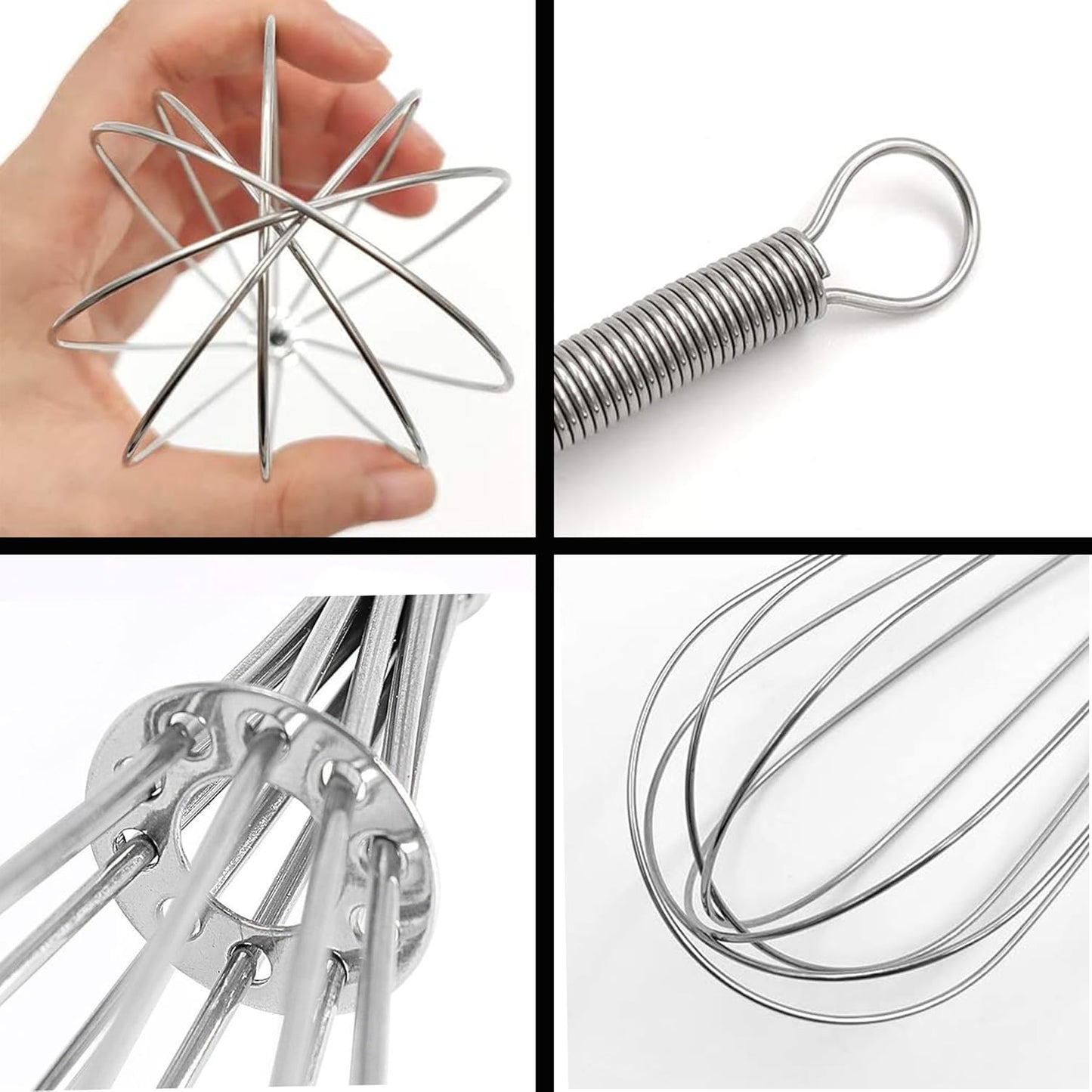 Mini Whisk 2-Pack - 8 & 10 Inch 304 Stainless-Steel Wire Whisks for Cooking, Baking, Eggs & Sauces (Heavy-Duty Ergonomic Spiral Handle, Silver)