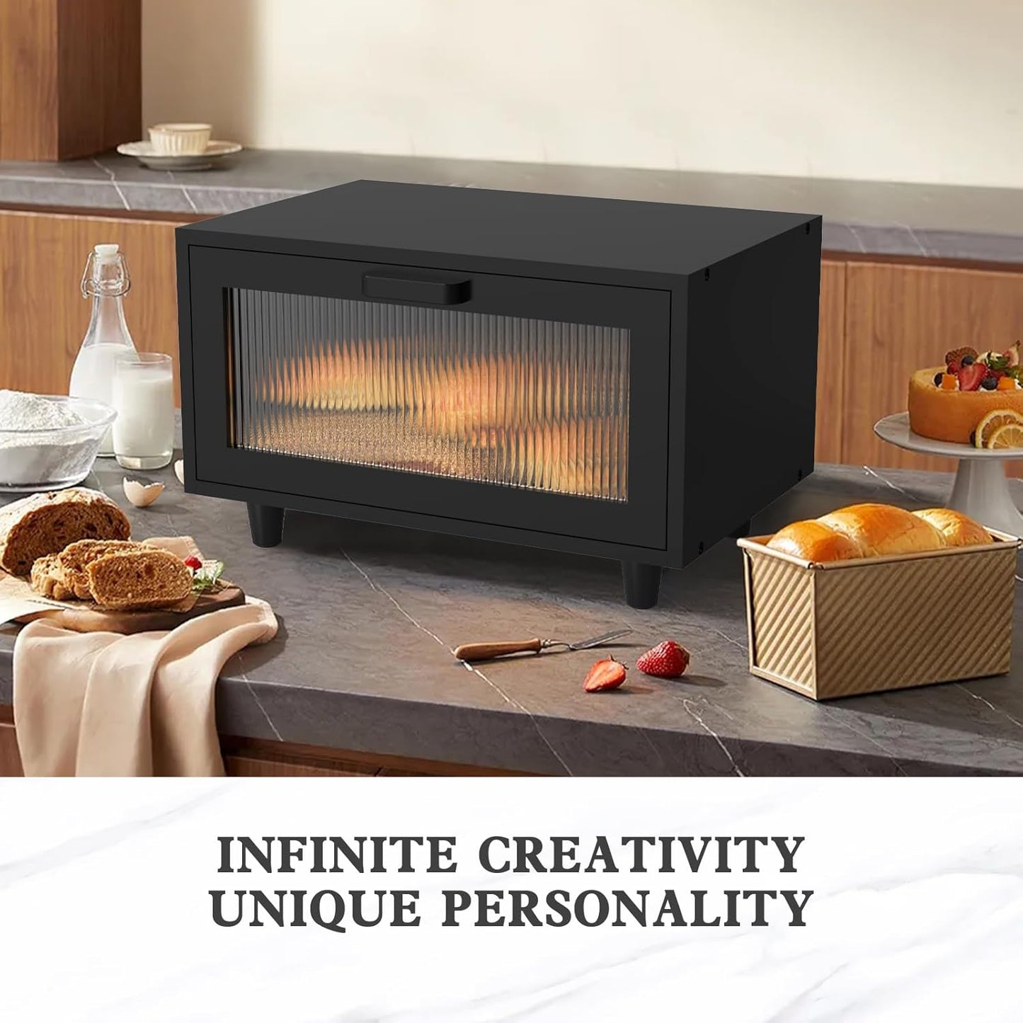 Bread Box for Kitchen Countertop Farmhouse Bread Holder Bread Storage Wooden Bread Container Black