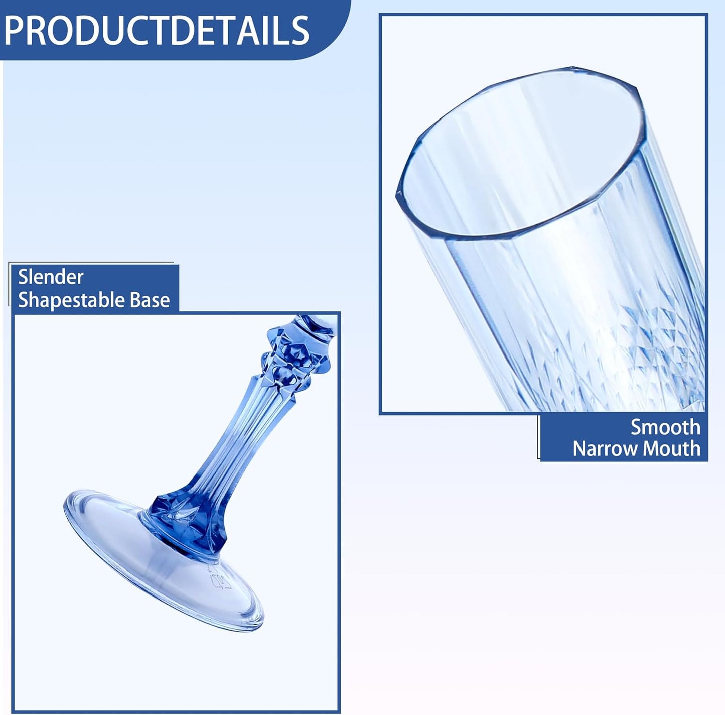 Plastic Champagne Flutes, 48PCS Blue Plastic Wine Glasses Goblets Reusable Champagne Flute for Weddings, Bachelor Parties, Toasting, and Events (48, Blue)