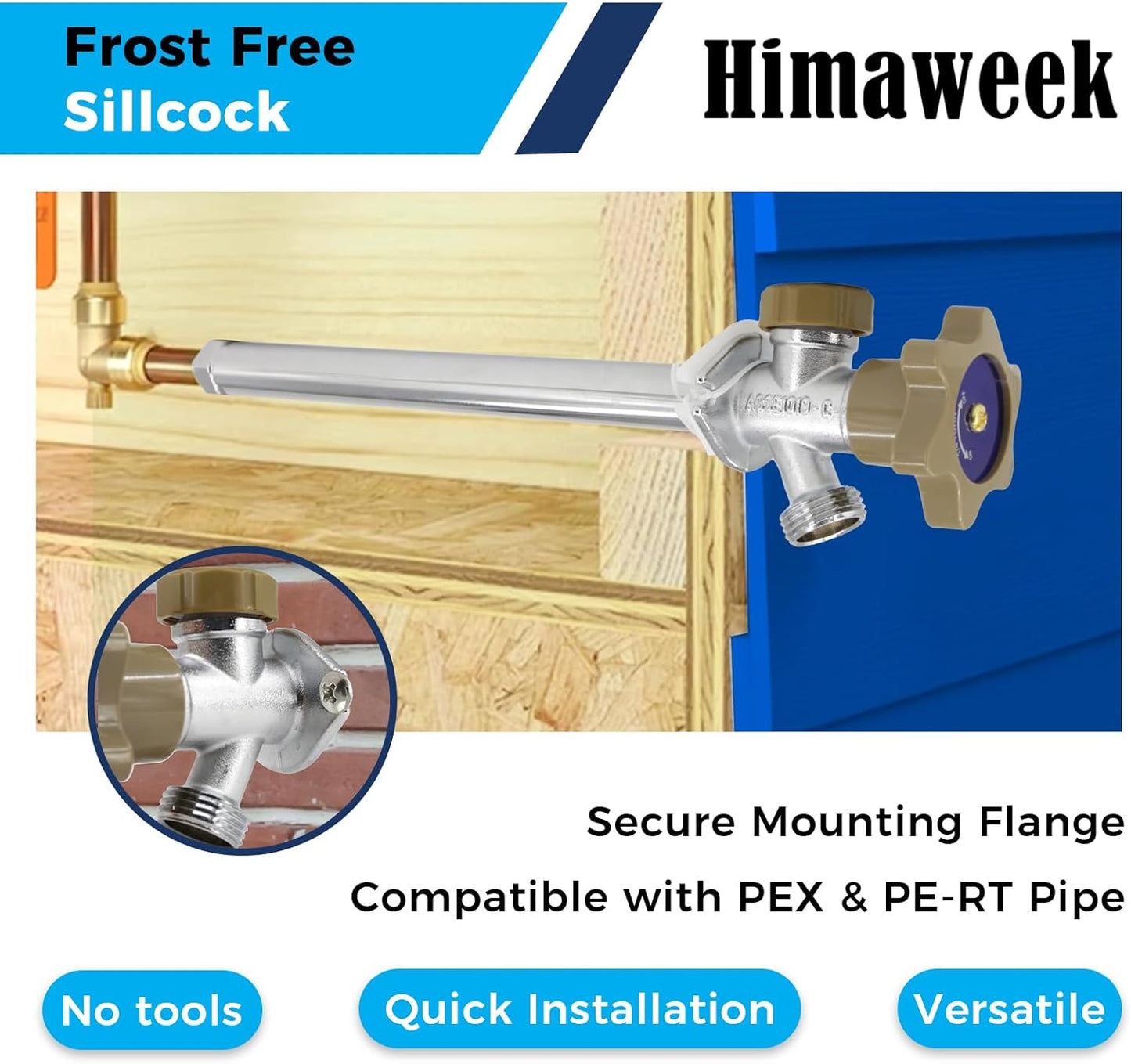 10-inch Anti-Siphon Frost Free Sillcock, Quater Turn 3/4-Inch Hose Bibb x 1/2-Inch PEX End,No Lead Brass Valve Frost Proof Outdoor Faucet Spigot