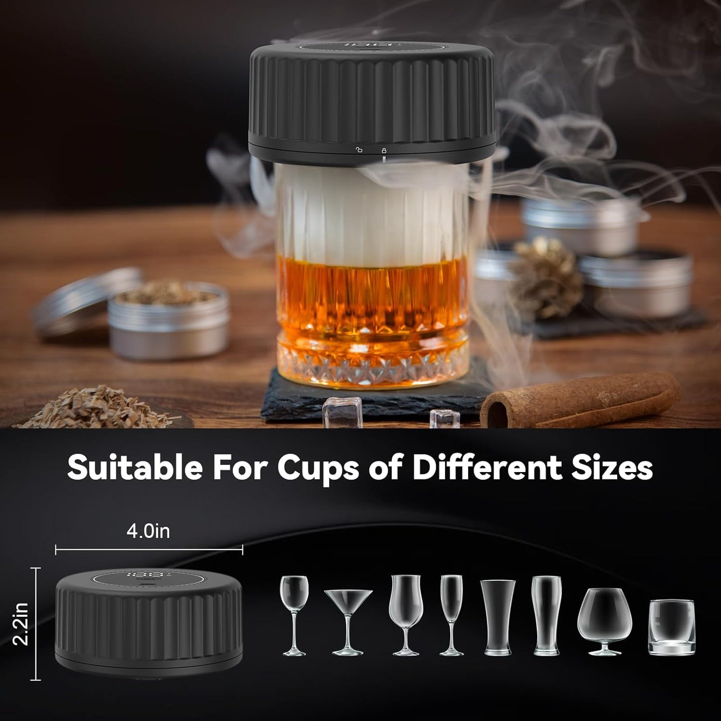 Whiskey Smoker Kit - Built-in Electric Lighter (No Butane)Drink Smoker, 6 Wood Chip Flavors, Rechargeable Cocktail Smoker Kit, Birthday Bourbon Whiskey Gift, Suitable for Men, Dad, Husband.