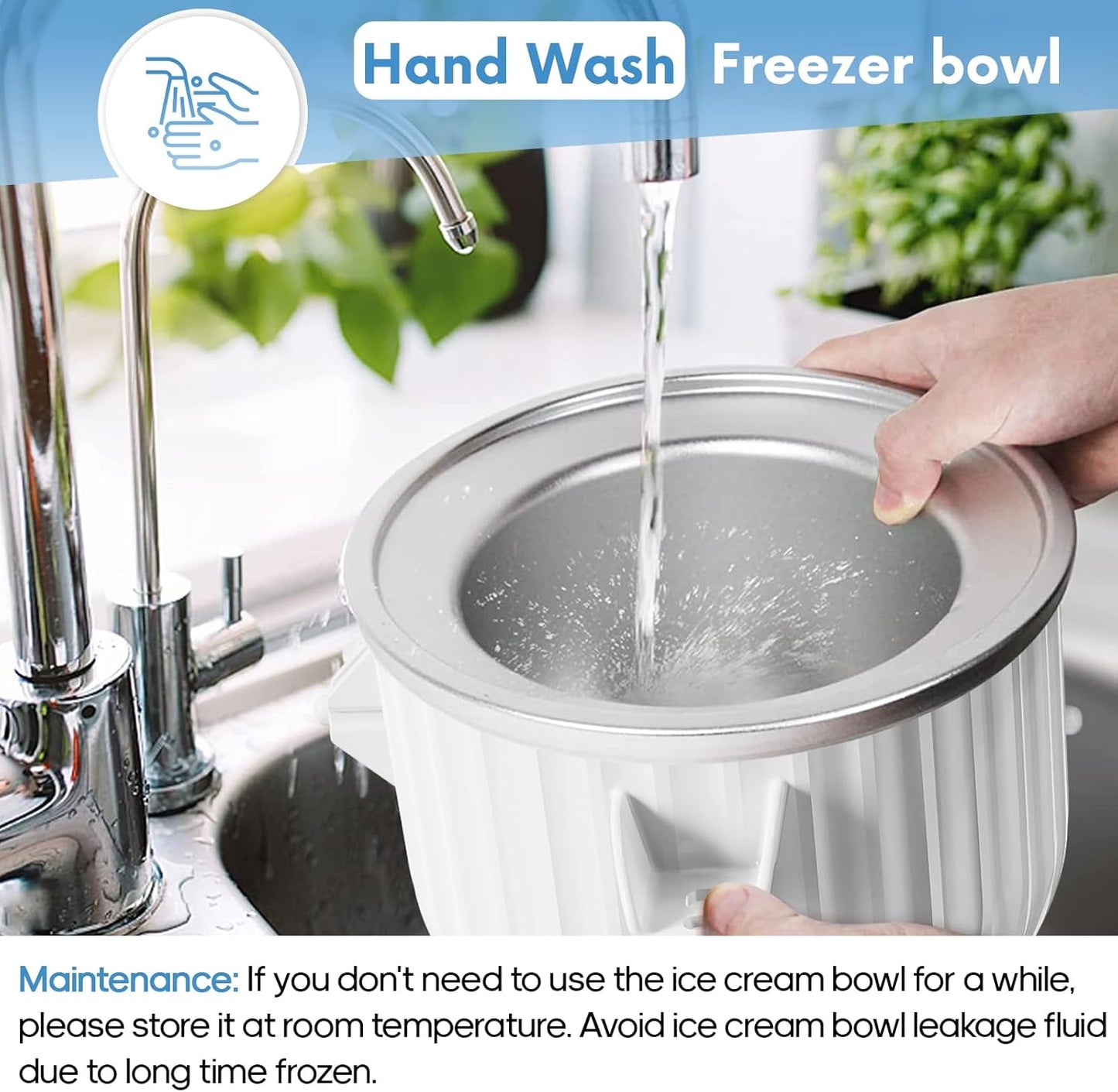 COFUN Ice Cream Maker Attachment for KitchenAid Stand Mixers | 2 Quart Ice Cream Bowl Compatible with 4.5Qt & Larger Mixers | Sorbet & Gelato Maker Accessory, White