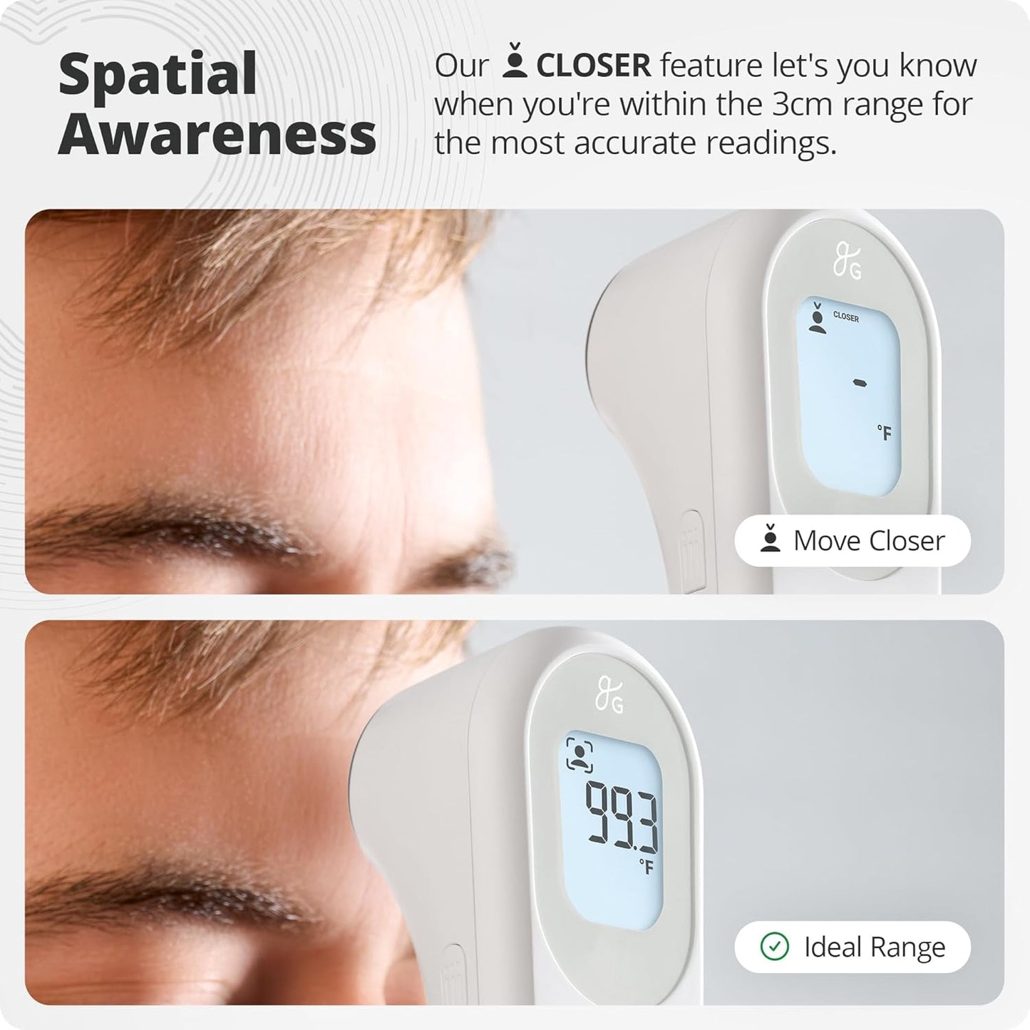 Greater Goods No-Touch Infrared Digital Thermometer for Adults, Kids, and Babies, Forehead Thermometer with Ergonomic Grip, Fever Alarm, White