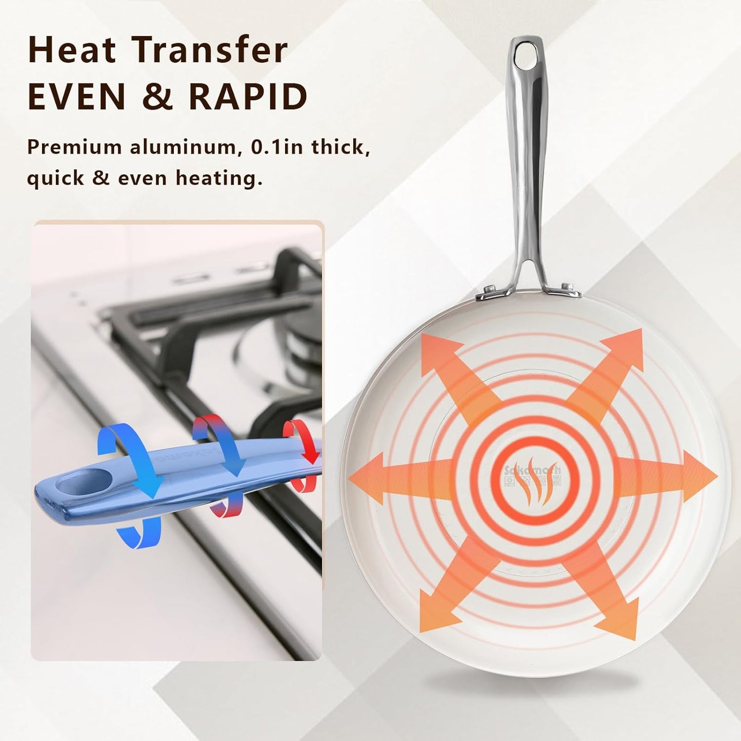 11" Ceramic Nonstick Frying Pan, Skillet, Cooking Pan Non Toxic with Stay Cool Handle for Induction, PTFE & PFAS & PFOA Free, Dishwasher/Oven Safe, White