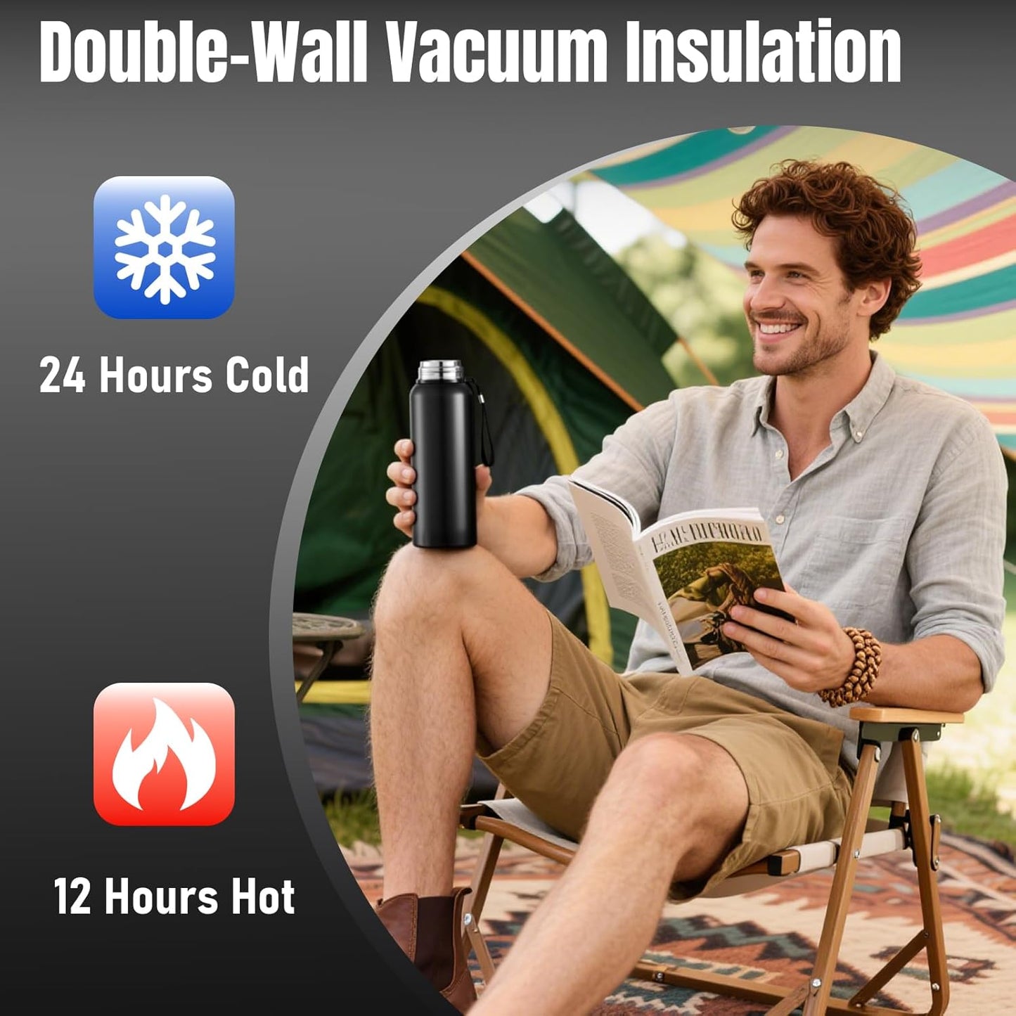 Stainless Steel Water Bottle 20oz, Double Wall Vacuum Metal Water Bottle Meta, Suitable for Gym, Hiking, Camping, Detachable Tea Infuser & Storage-Ready cup,Stainless Steel Bottle