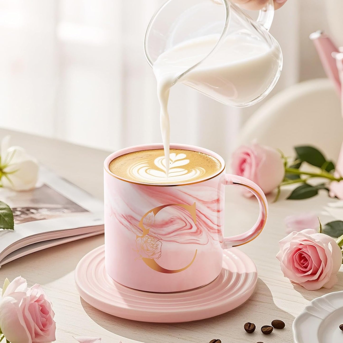 Personalized Gifts for Women Coffee Mug, Initial Customized Gift Monogrammed A-Z Coffee Mug 12 OZ, Christmas Anniversary Birthday Gifts for Women Mom Grandma Friend Sister Wife(C)