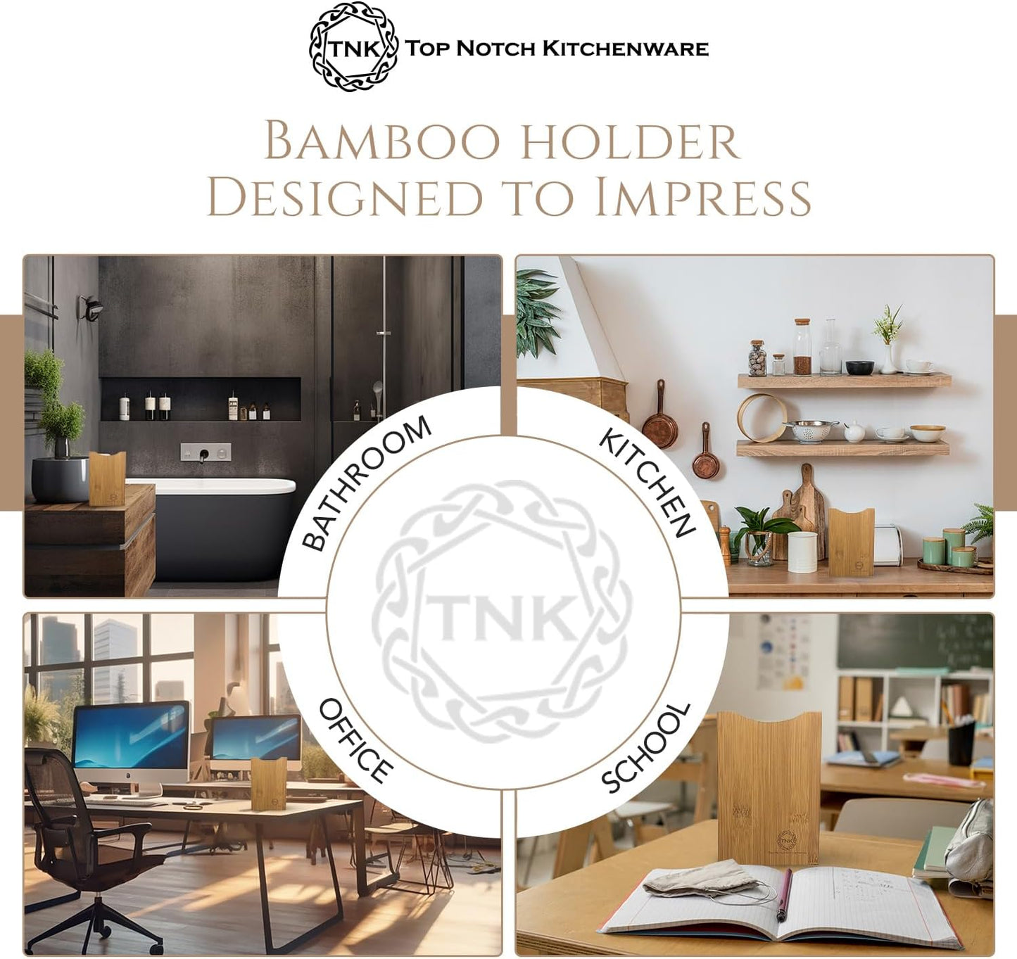 Top Notch Kitchenware Premium Bamboo Kitchen Utensil Holder and Organizer | Stylish Spoon Holder | Ideal Kitchen Utensil Organizer for Cooking | Natural Wood Flatware Organizer