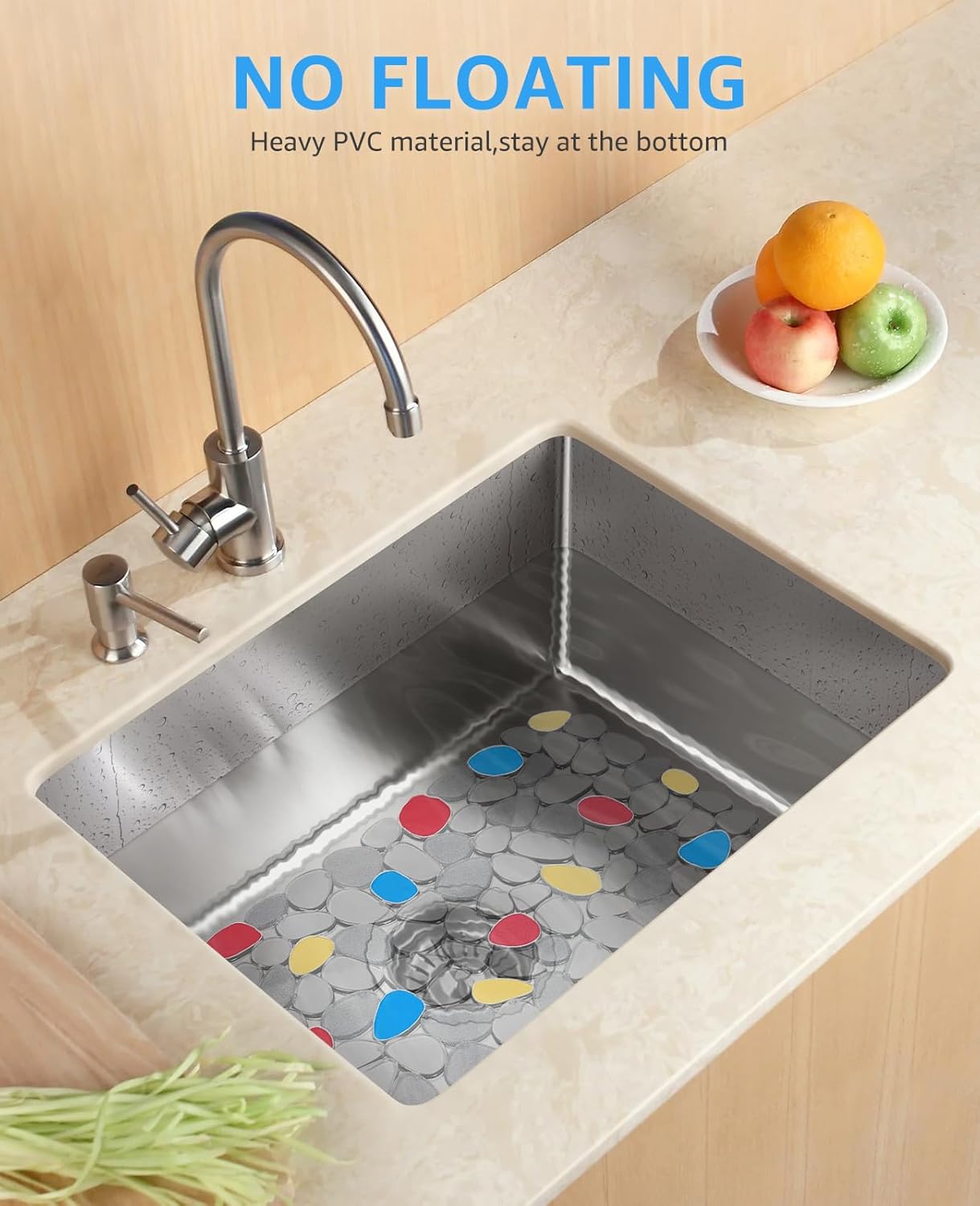 Bligli PVC Sink Mat, Pebble Design 2 Pack Sink Protector Mats for Bottom of Kitchen Sink, Dish Drying Mat for Dishes and Glassware, 15.7 x 11.8 inches, Handpainted-Clear