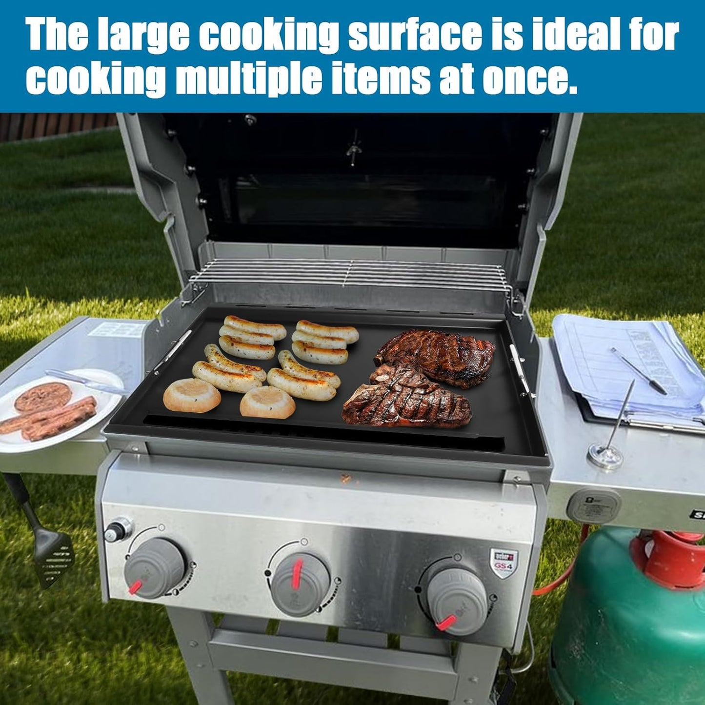 6787 Full-Size Griddle Inserts with Handles for Weber Spirit I & II 300 Series Grills Nonstick Flat Top Griddle for Weber Spirit E-310 E-320 S-310 S-320 Spirit II E-310 S-310 E-320 S-320 Series