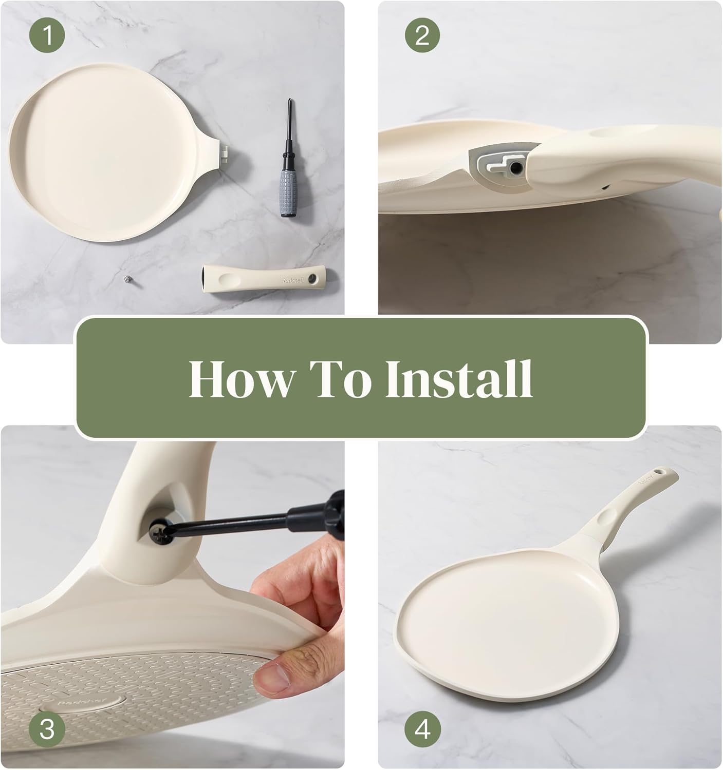 Redchef Crepe Pan Nonstick, 10 Inch Ceramic Flat Skillet Pan for Roti Dosa Tawa Comal Para Tortillas Pancake Pan for Stove Top, Induction Compatible, PFAS/PFOA/PTFE Free(Beige White)