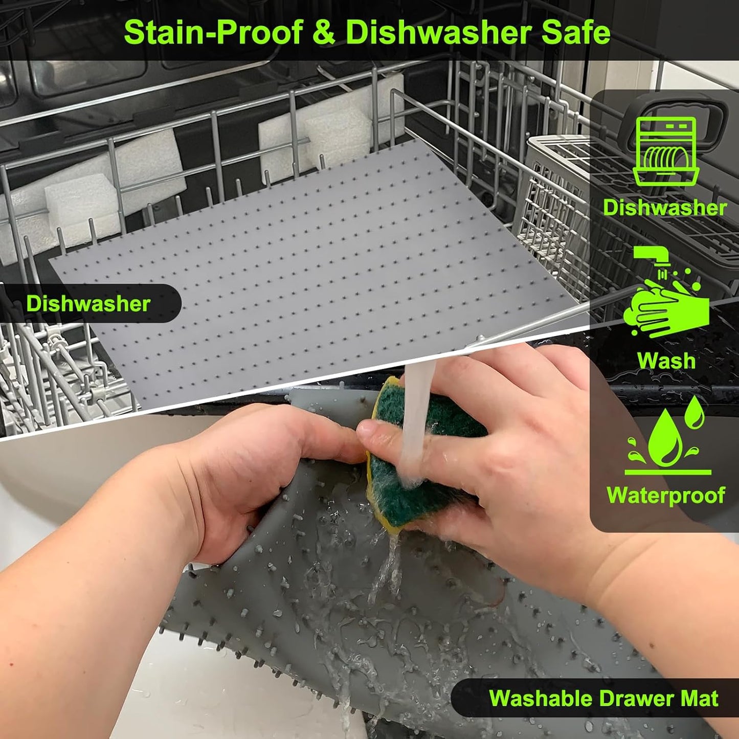 Spice Drawer Organizer insert, Adjustable & Non-Slip Silicone Spice Drawer Liner, in Drawer Spice Organizer for Seasoning Jars and Spices Bottles -Grey