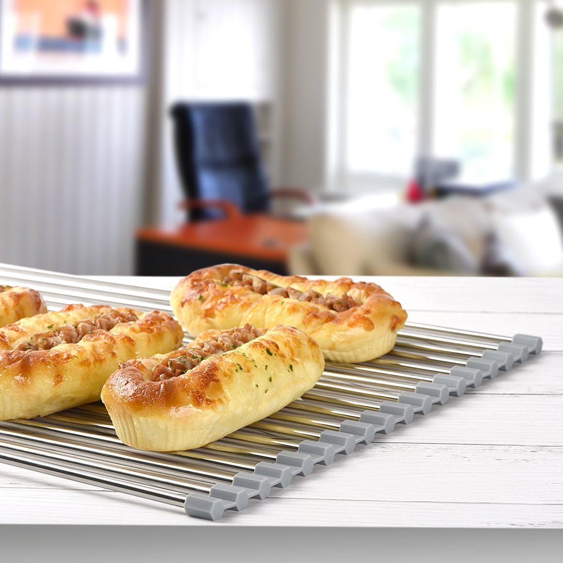 Roll-Up Sink Drying Rack 17.7"(L) x 13.8"(W) - Multipurpose Heat Resistant Over The Stainless Steel & Silicone Dish Rollable Kitchen Drainer, Gray