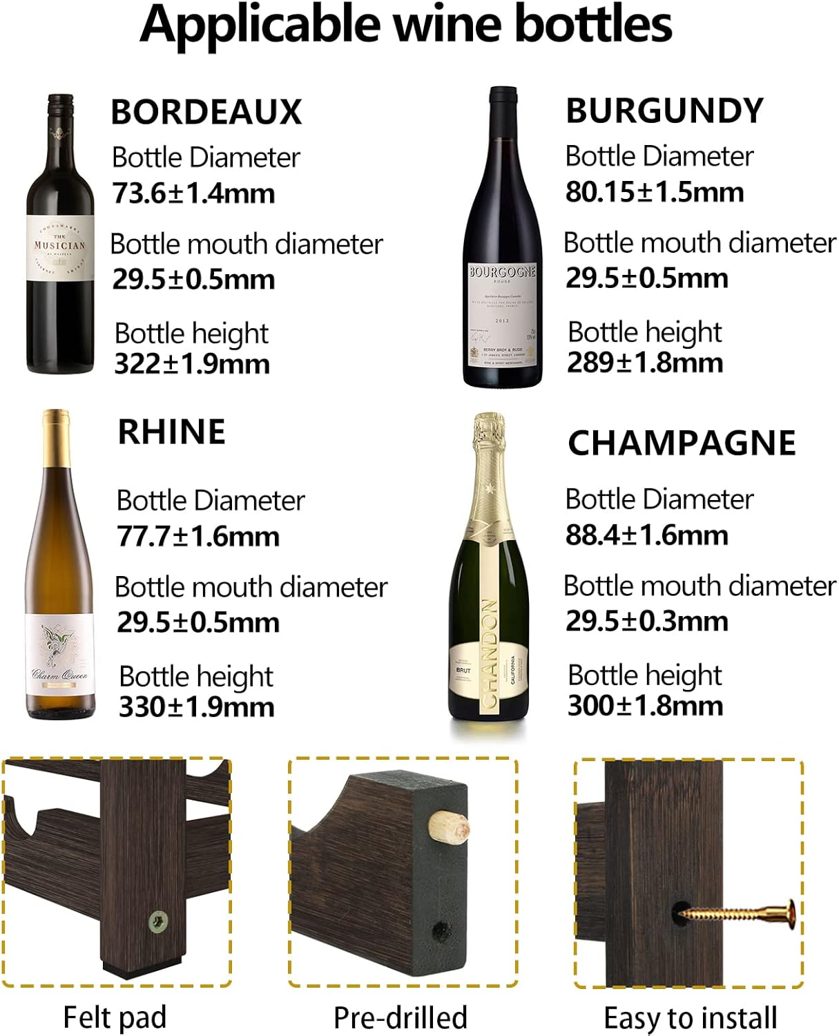 BAMEOS Bamboo Wine Rack Storage, 4 Tier Wine Racks Countertop, Wine Rack Freestanding Floor Wine Holder Cabinet for Kitchen, Bar, Pantry, Wine Cellar, Basement,Study (16.85 L x 9.25W x 17.24H)