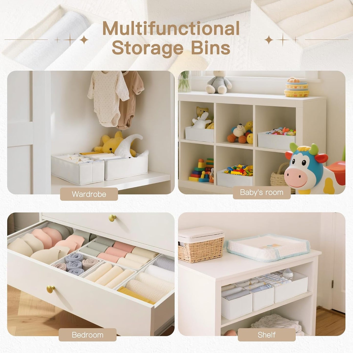 Criusia Drawer Organizer Clothes, 14 Pack Dresser Organizer for Baby Clothes, Underwear, Sock- Foldable Closet Organization and Storage Dividers Bins for Nursery, Bedroom and Dorm (White)