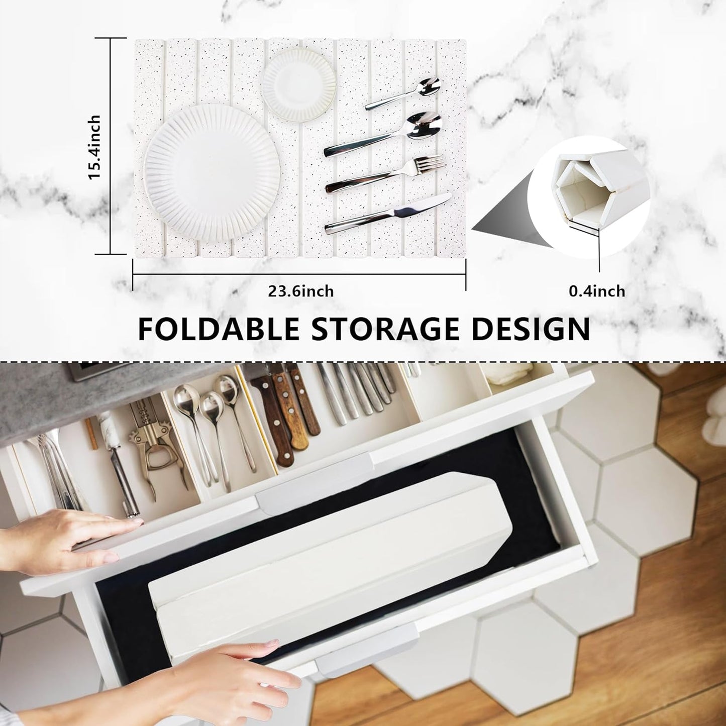 Large Stone Drying Mat for Kitchen Counter Diatomaceous Earth Collapsible 24”(L)*16”(W)Super Heat Resistant Mats, Quick Absorbent Dish Drying Rack(Spotted pattern)