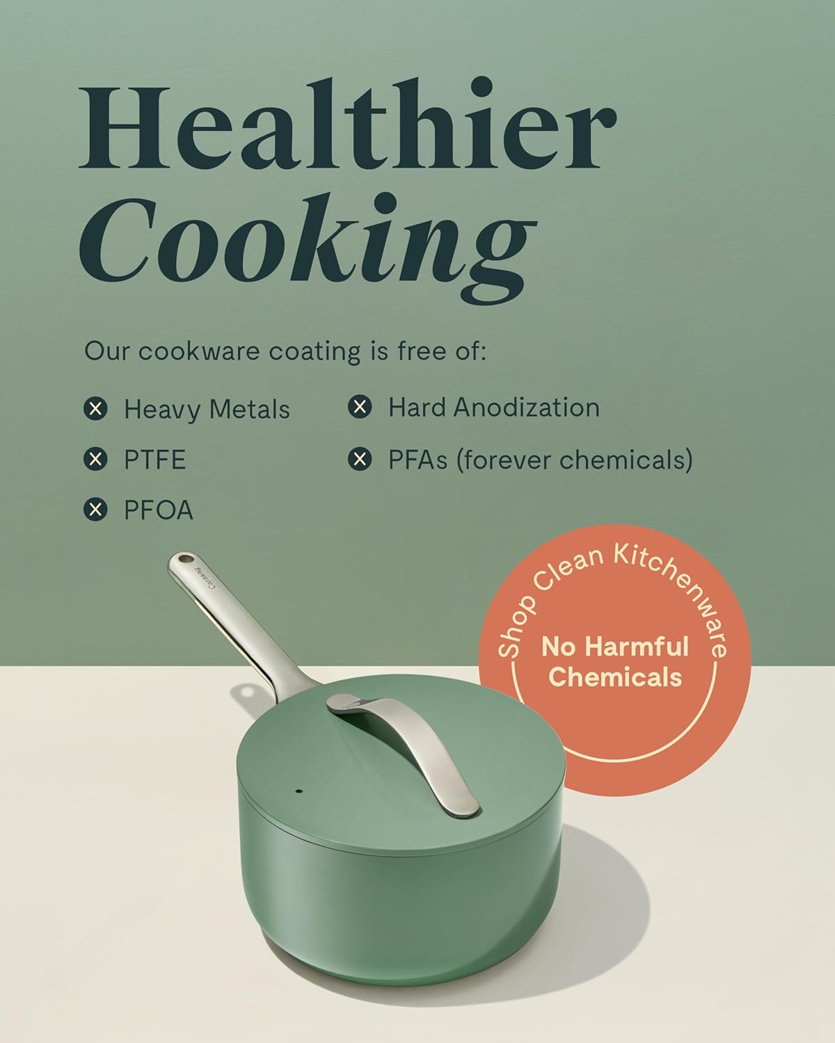 Caraway Nonstick Ceramic Sauce Pans with Lids (3 qt & 1.75 qt) - Non Toxic, PTFE & PFOA Free - Oven Safe & Compatible with All Stovetops (Gas, Electric & Induction) - Sage