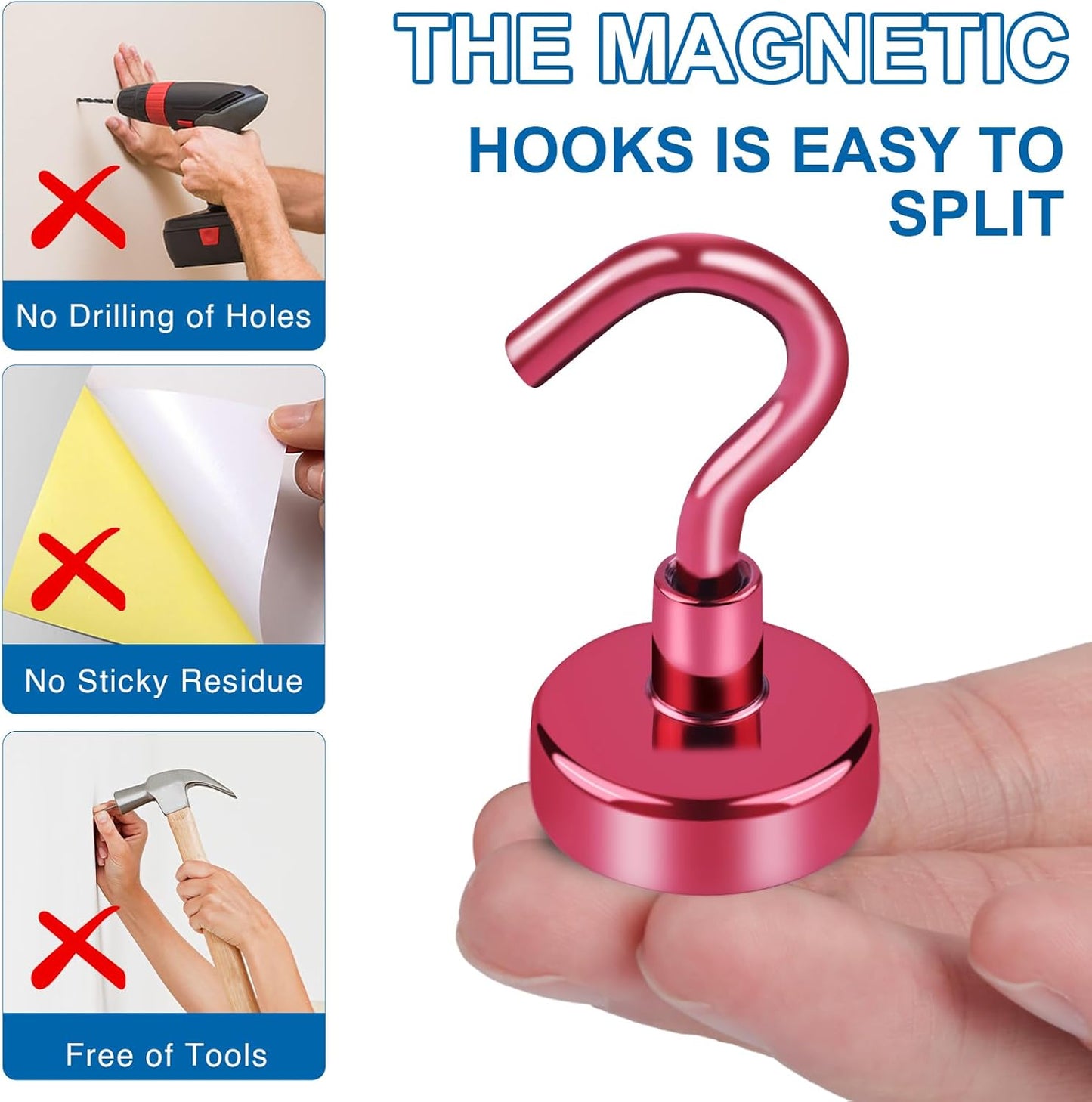 LOVIMAG Cruise Ship Essentials - 150Lbs Heavy Duty Hooks, Red Magnetic Hooks for Cruise Cabins - 12 Pack