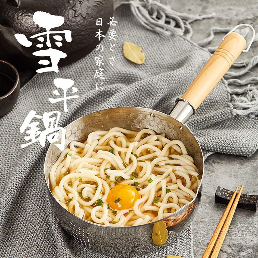 Yukihira Saucepan, Traditional Japanese Yukihira Pot Stainless Steel Saucepan Milk Sauce Pan Wooden Handle (7.8 inch 2.2 Quart)