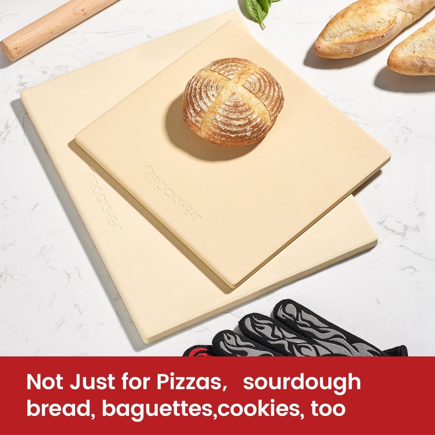 Pizza Stone, Cordierite Pizza Pan for Oven Grill and BBQ, Rectangular Large 15" × 12" Baking Stone for Bread, Thermal Shock Resistant, Durable Cooking Stone