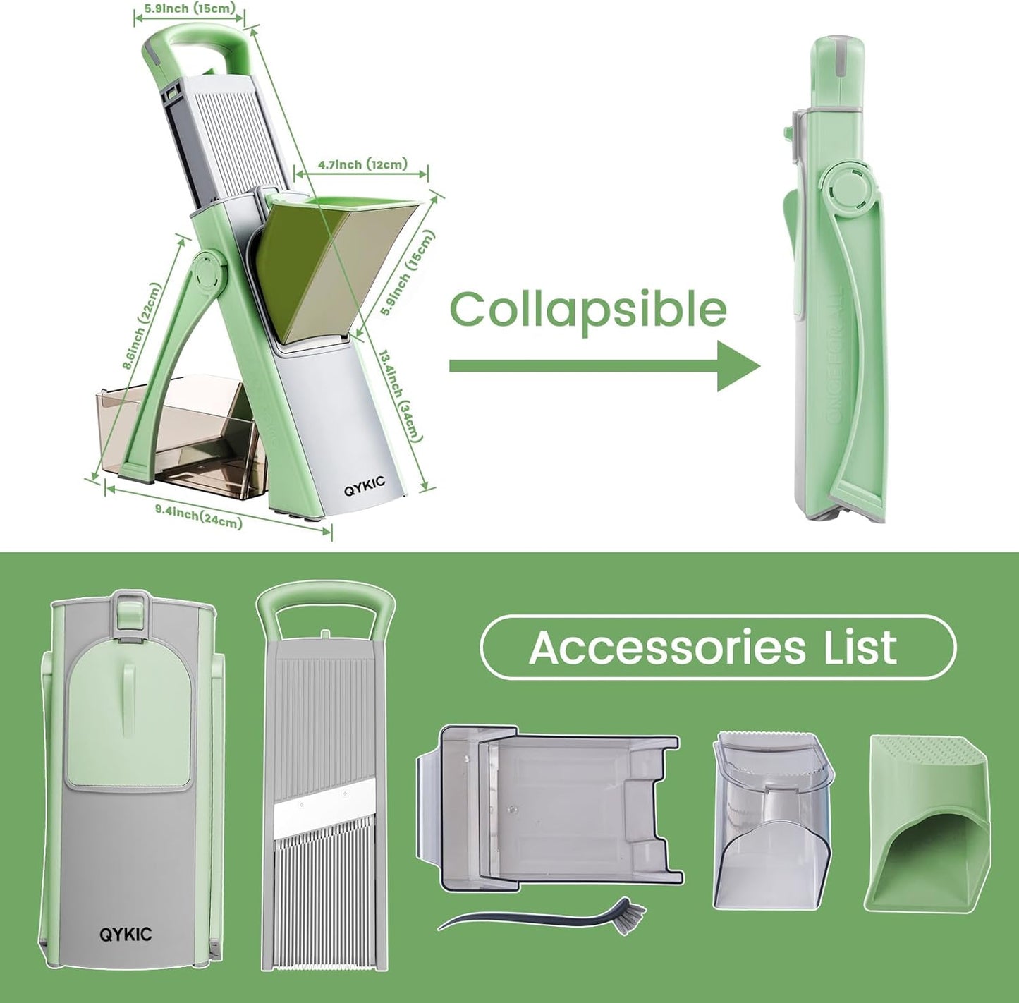 Upgrade Safe Mandoline Slicer for Kitchen, Chopper Vegetable Cutter, Potato Slicer Thickness Adjuster, French Fry Cutter, Veggie Dicer Faster Kitchen Mandolin for Meal Prep Green