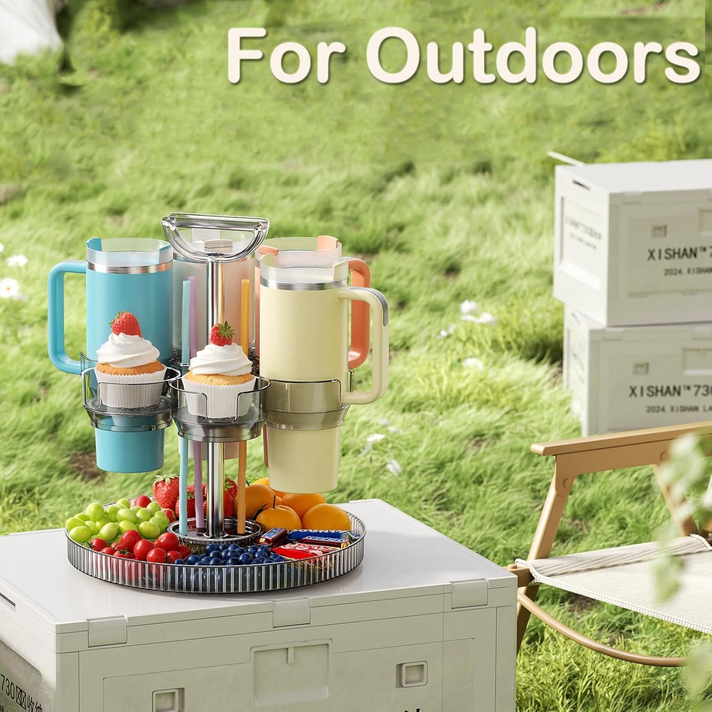 Rotating Stanley Cup Holder, Portable Water Bottle Organizer for 6 Stanley 40 oz & Mug, Adjustable Lazy Susan Organizer for Table Top Cabinet Home Countertop Pantry Shelf Tumbler Lid Organizer