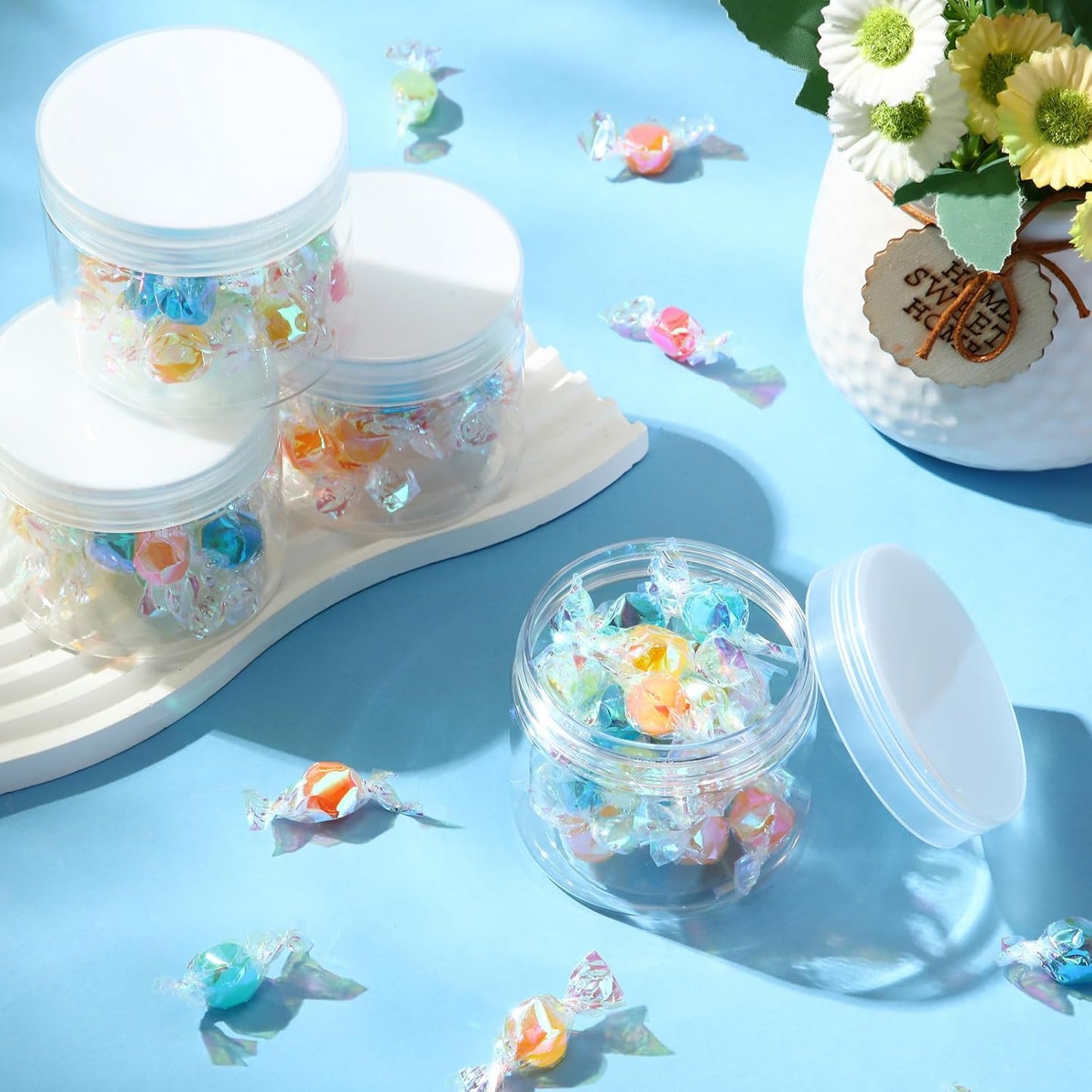 SATINIOR 6 Pack Plastic Container with Lids Small Jars Wide Mouth Round Airtight Leak Proof Container for Travel Storage, Cosmetic,eye Shadow, Nails, Paint, Jewelry(Clear,6 oz)