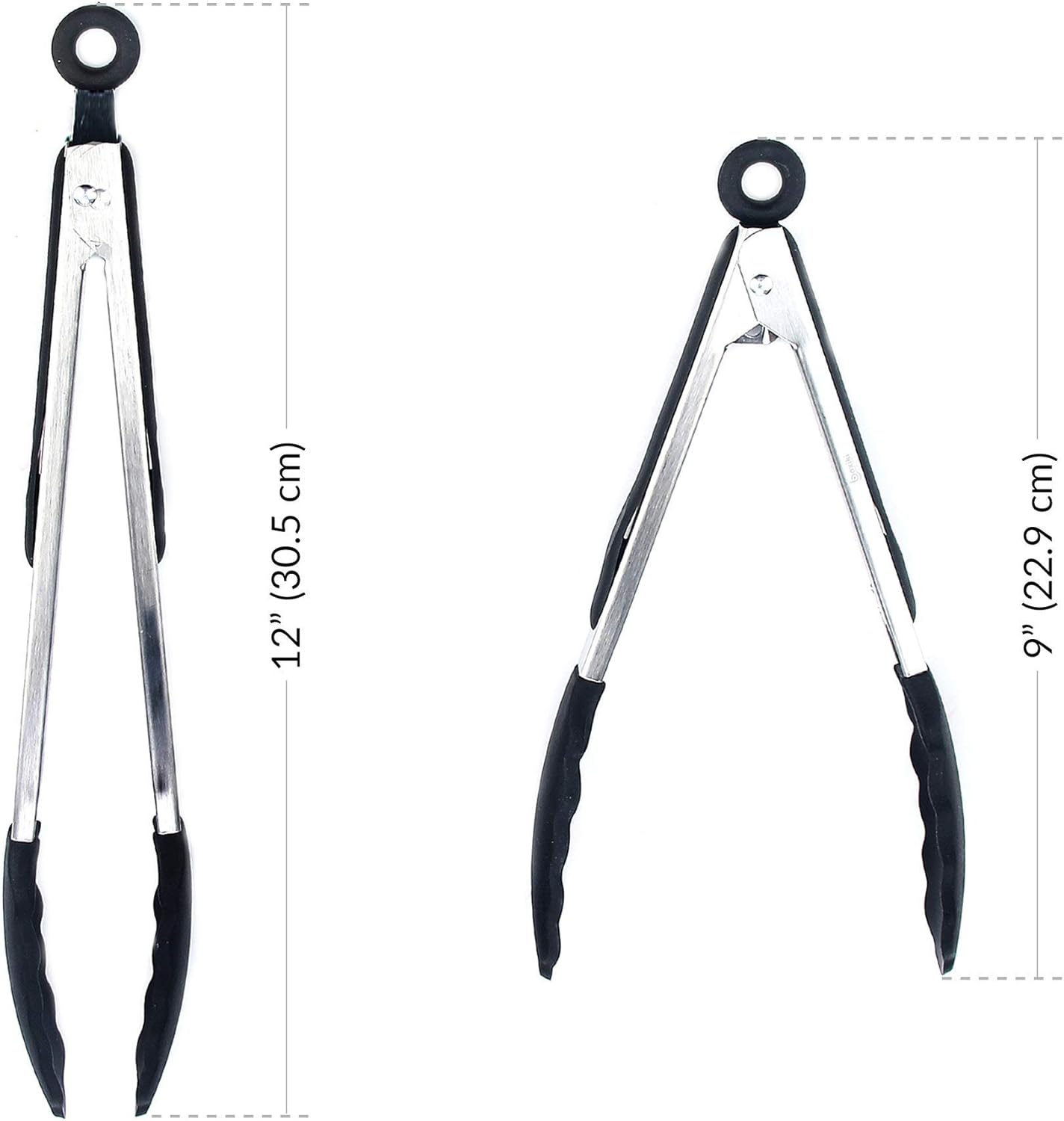 Kitchen Tongs for Cooking with Silicone Tips by Boxiki Kitchen, BPA Free Stainless Steel set of 2 Silicone Tongs for Cooking, Grilling & Toss a Salad, Heat Resistant Grill Tongs for Serving Food.