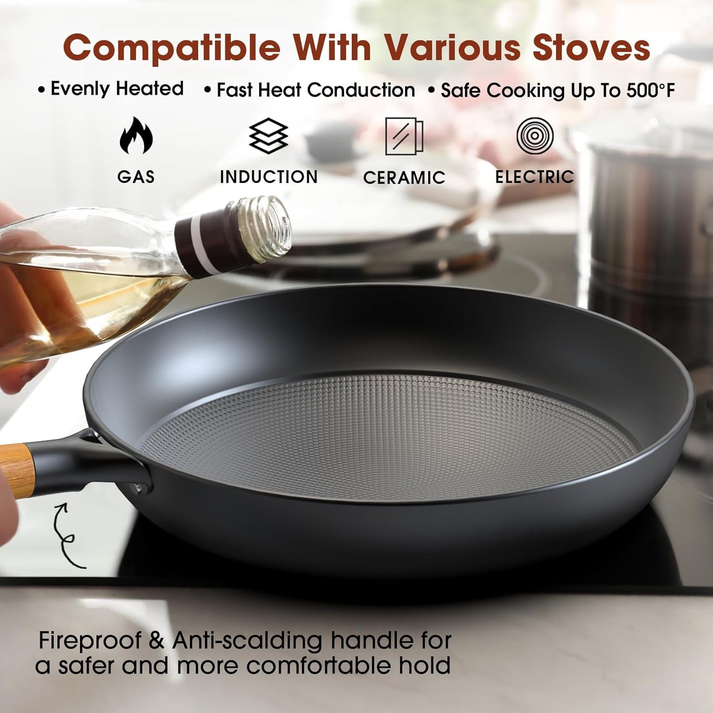 imarku Non Stick Frying Pans - 8&10&12 Inch Frying Pan Nonstick Professional Cast Iron Skillet Dishwasher Safe Nonstick Frying Pan Set, Detachable Handle, Christmas Gifts
