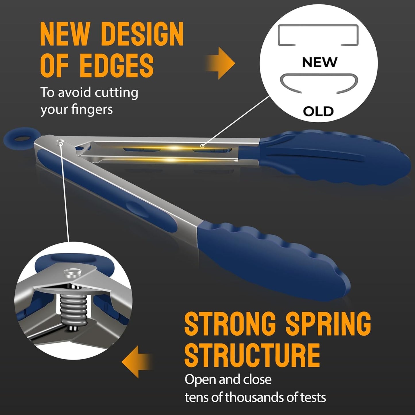 Hotec Silicone Kitchen Tongs for Cooking 9-Inch Serving Tongs with Silicone Tips, Set of 3 (Gradient Blue)