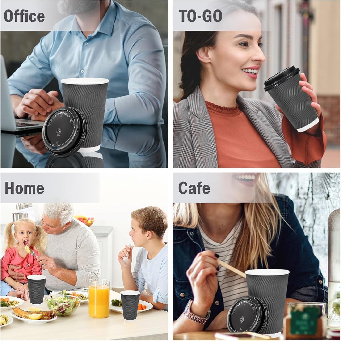 Lamosi 50 Pack - 16 oz Insulated Disposable Coffee Cups with Lids, To Go Paper Coffee Cups with Lids, Corrugated Ripple Wall Cup for Hot Drink, Office, Coffee Bar