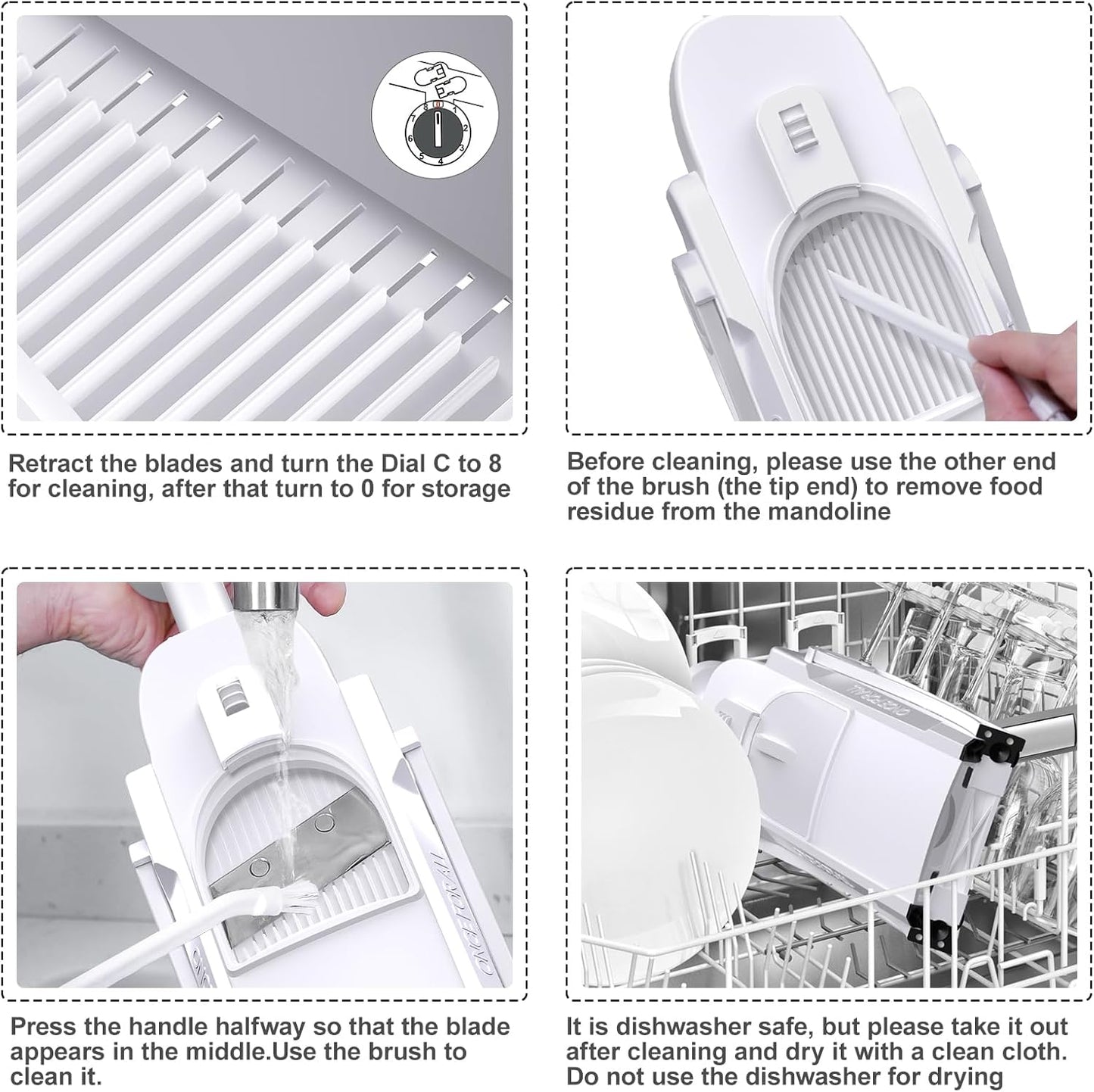 Safe Mandoline Slicer for Kitchen, Meal Prep, Potato Slicer, Adjustable/Easy to Clean/Storage, Kitchen Chopping Artifact, French Fry Cutter, Paring Knife/Cleaning Brush (only Slice, White)