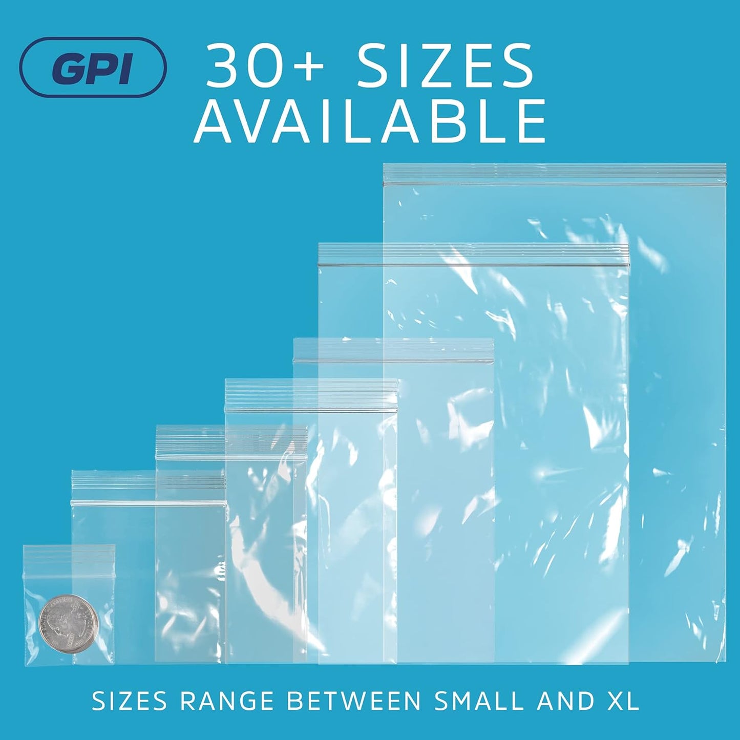 GPI - 13" x 13" Pack of 100, Clear Plastic Reclosable Zip Bags, Large Bulk 2 mil Thick Strong & Durable Poly Baggies with Resealable Zip Top Lock for Scrapbook, Travel, Storage, Packaging & Shipping.